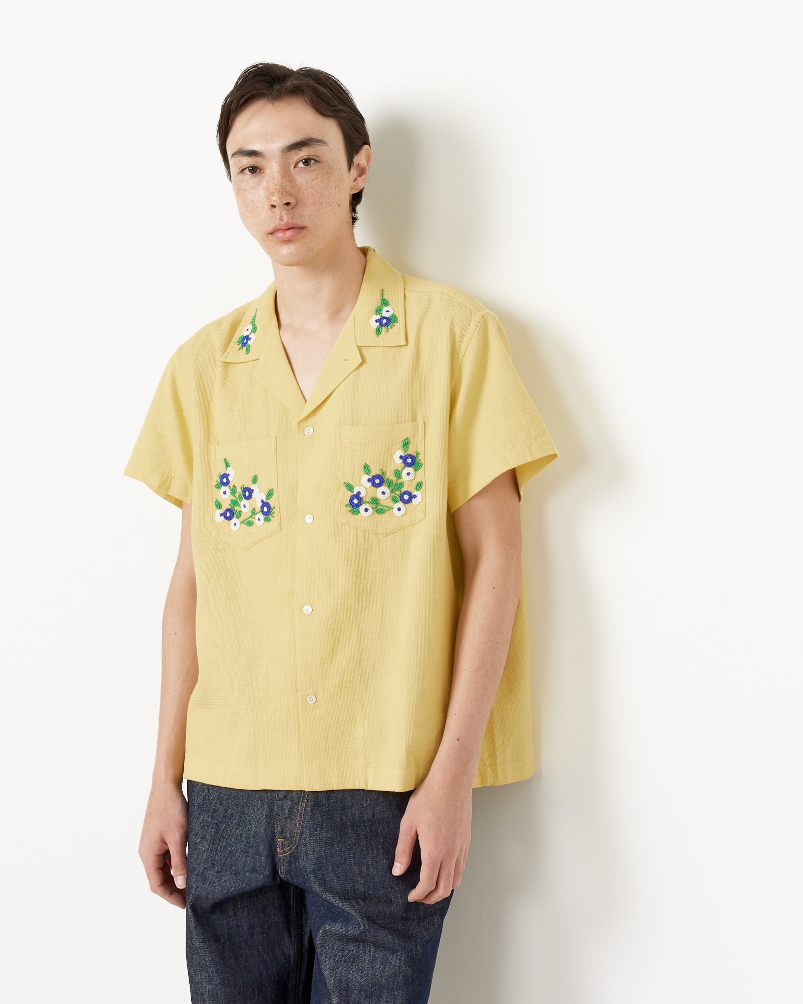 Bode Beaded Chicory S/S Shirt Yellow - Yellow / XL (255535)