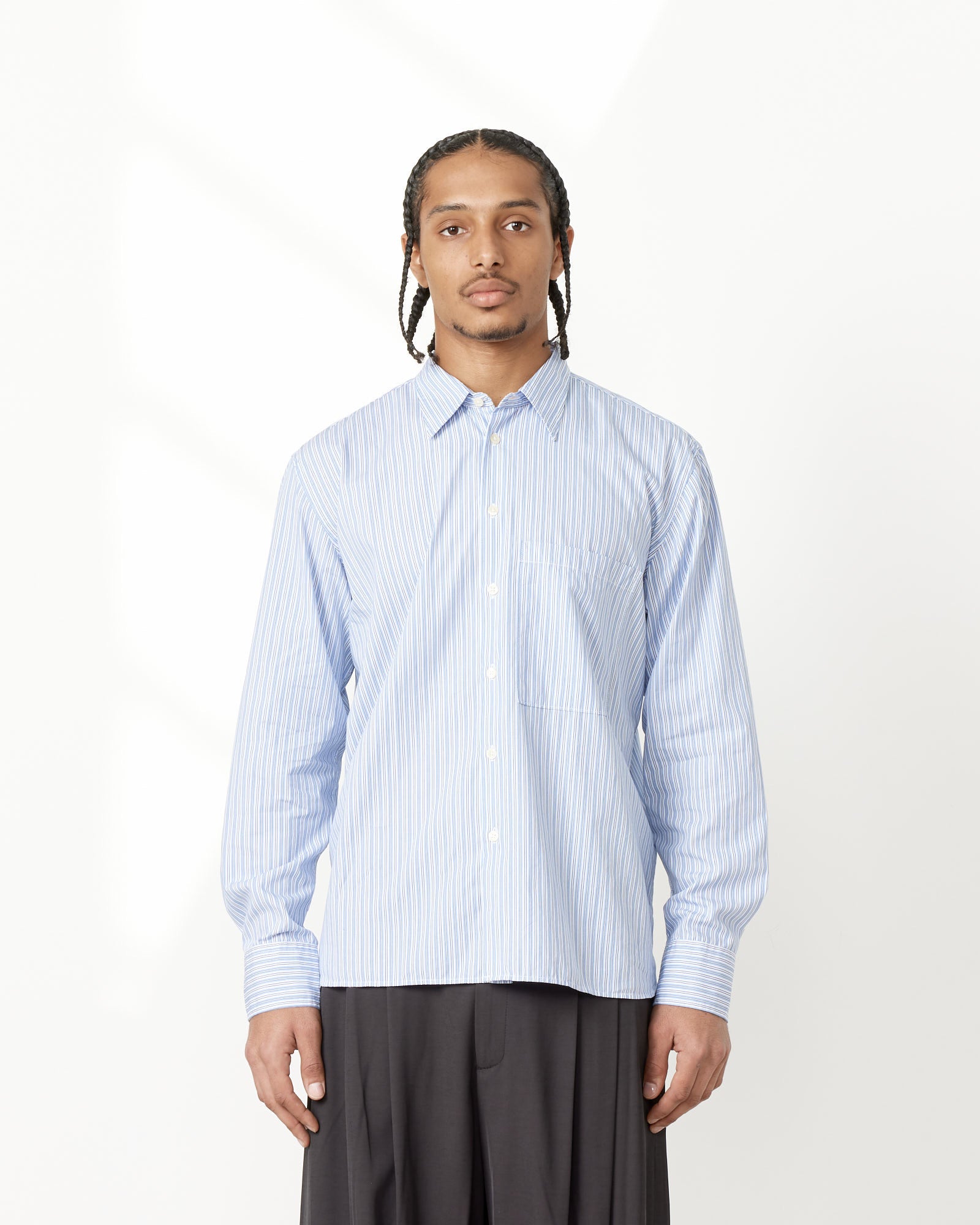 Universal Works Square Pocket Stripe Shirt Blue/Navy - Blue/Navy / L (255779)