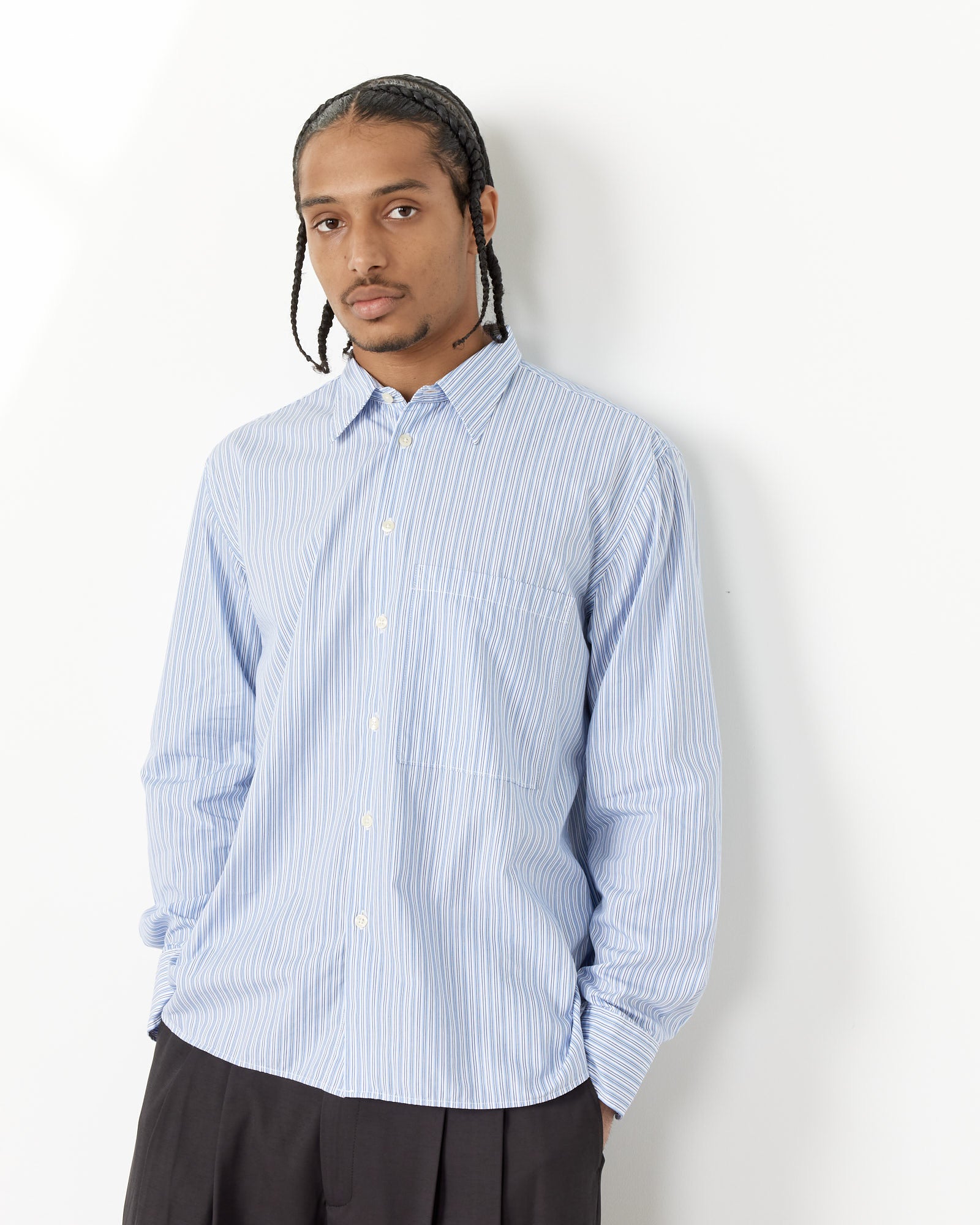 Universal Works Square Pocket Stripe Shirt Blue/Navy - Blue/Navy / L (255779)