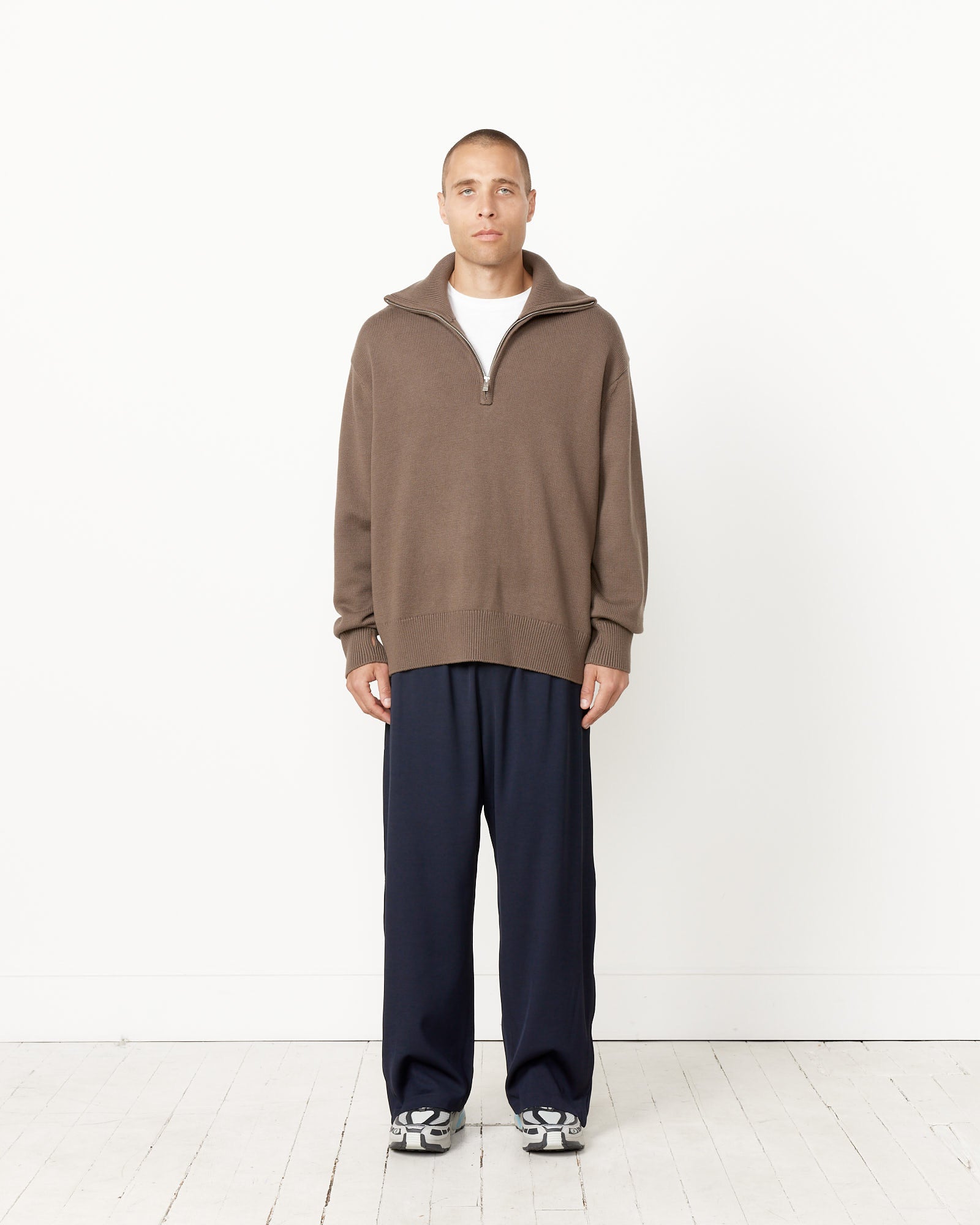 Studio Nicholson Half Zip Jumper - Rock / M (255803)