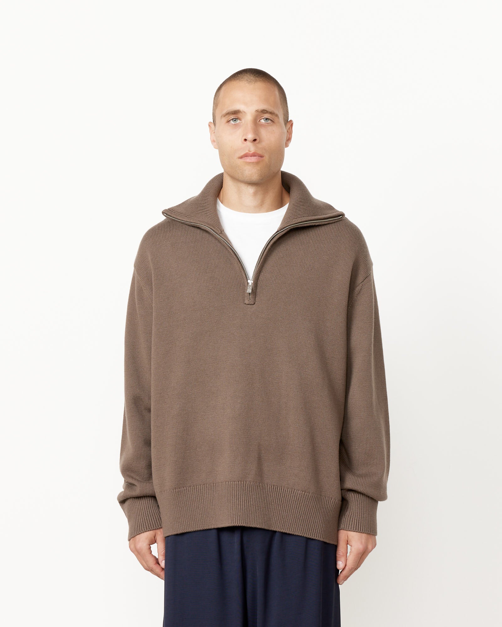 Studio Nicholson Half Zip Jumper - Rock / M (255803)