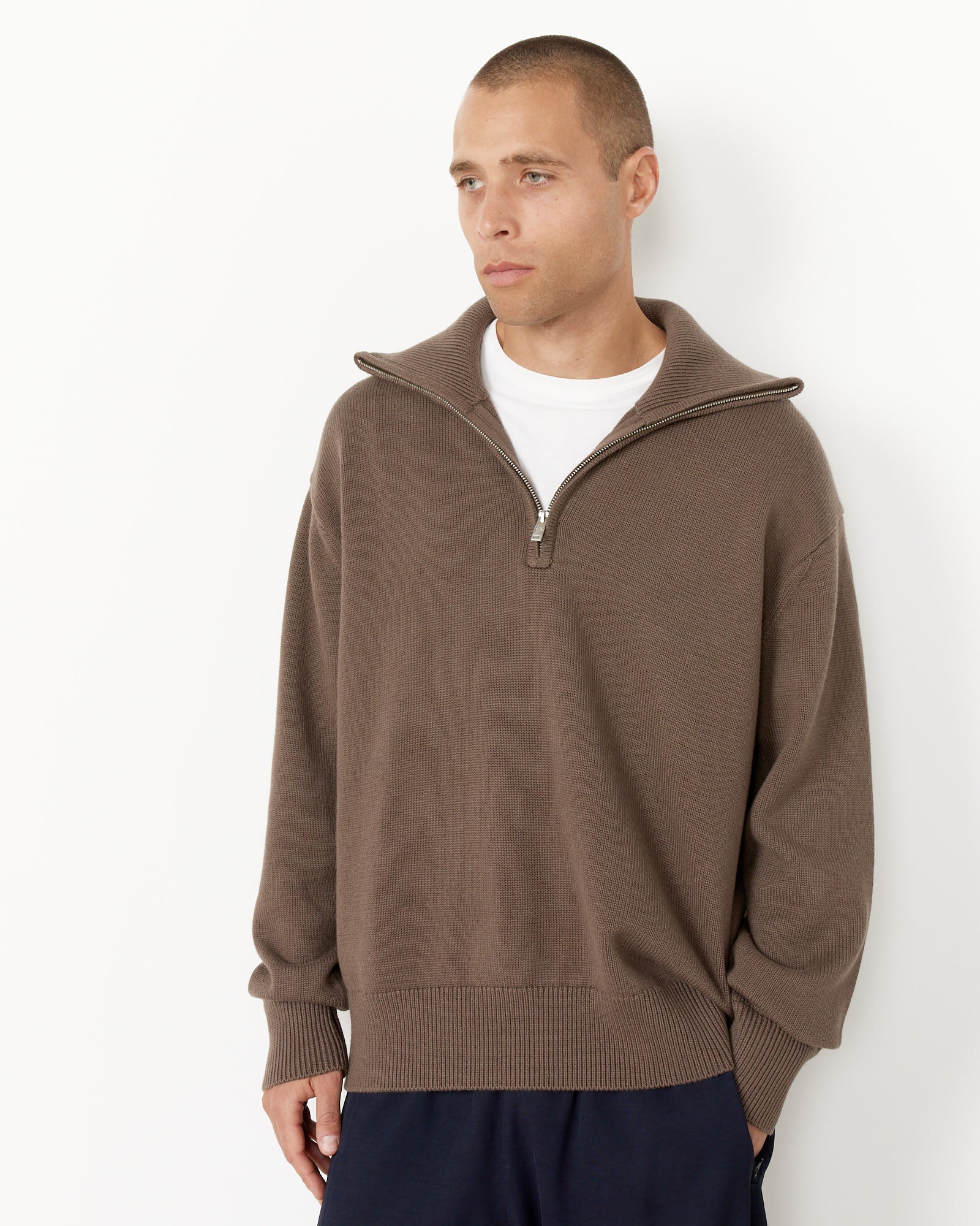 Studio Nicholson Half Zip Jumper - Rock / M (255803)