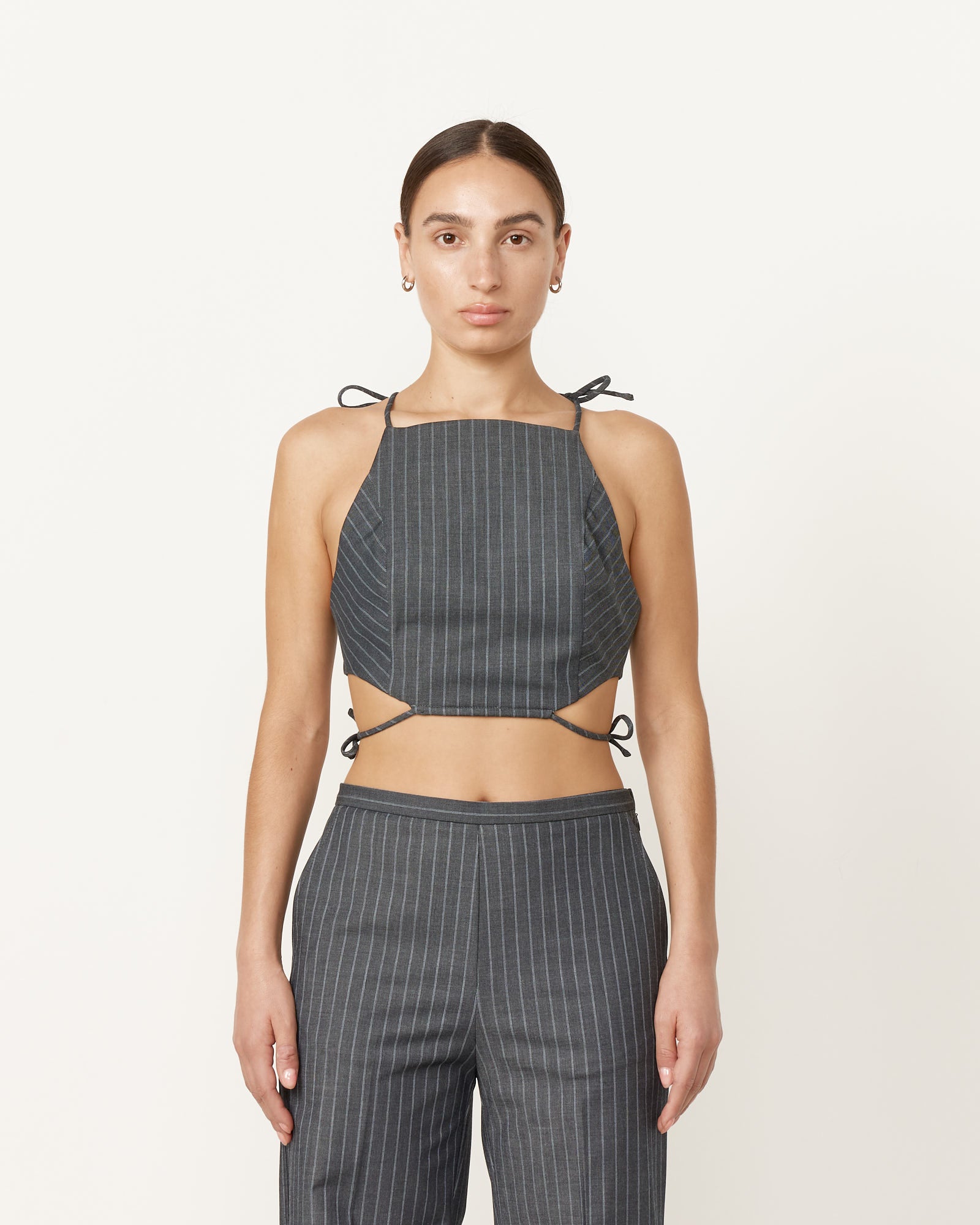 Ganni Stretch Stripe String Top - Grey Pinstripe / 36 (256062)