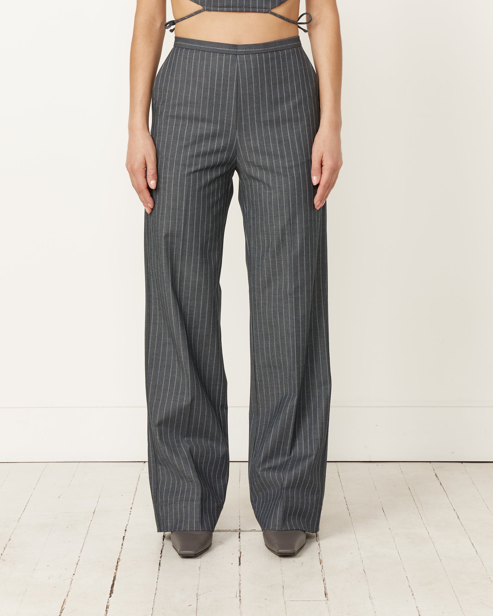 Ganni Stretch Stripe Mid Waist Pant - Grey Pinstripe / 36 (256067)