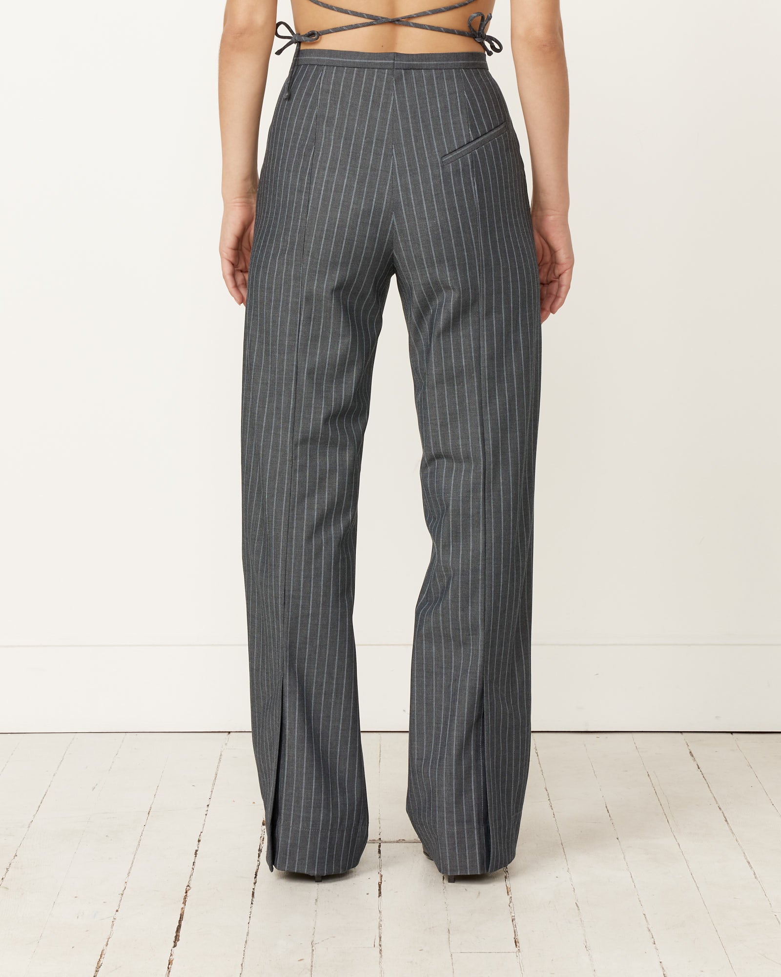 Ganni Stretch Stripe Mid Waist Pant - Grey Pinstripe / 36 (256067)