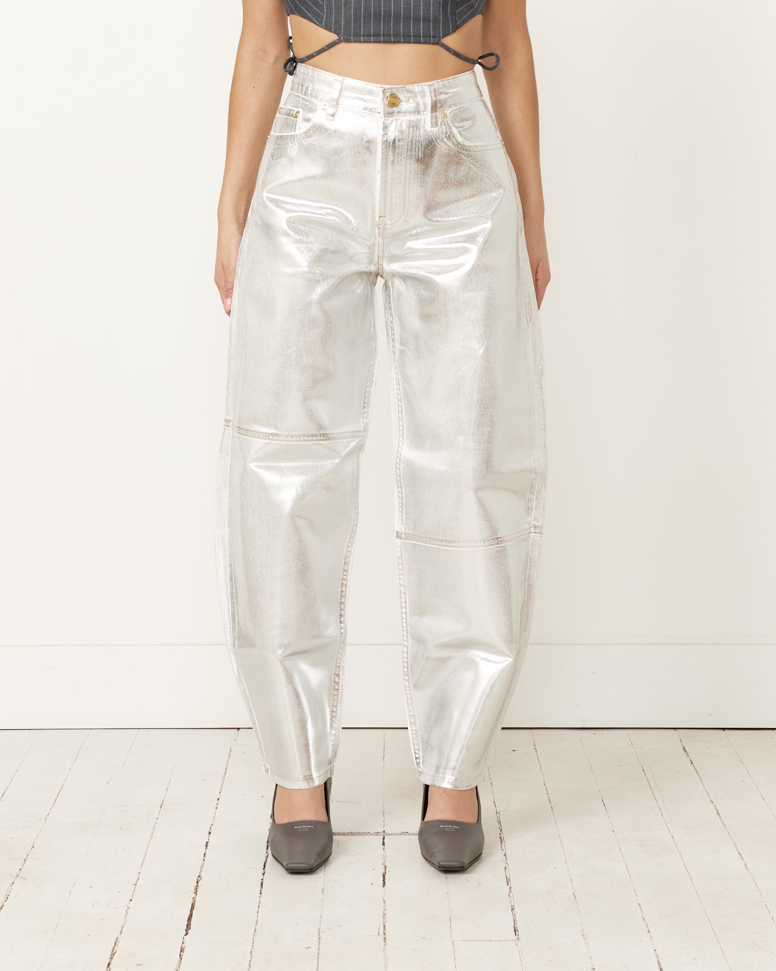 Ganni Foil Denim Stary Pant Bright White - Bright White / 26 (256081)