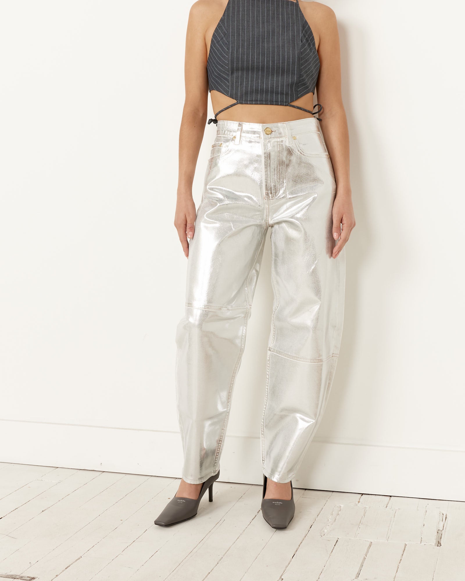 Ganni Foil Denim Stary Pant Bright White - Bright White / 26 (256081)