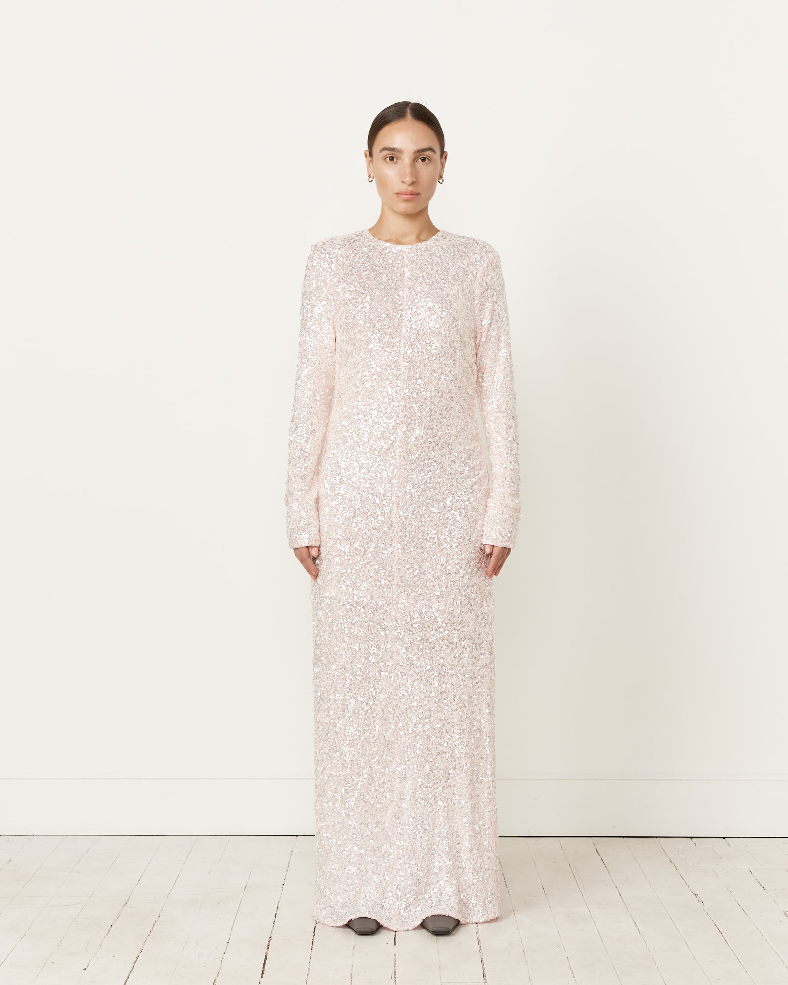 Ganni 3D Sequins Maxi Dress - Mauve Chalk / 36 (256101)