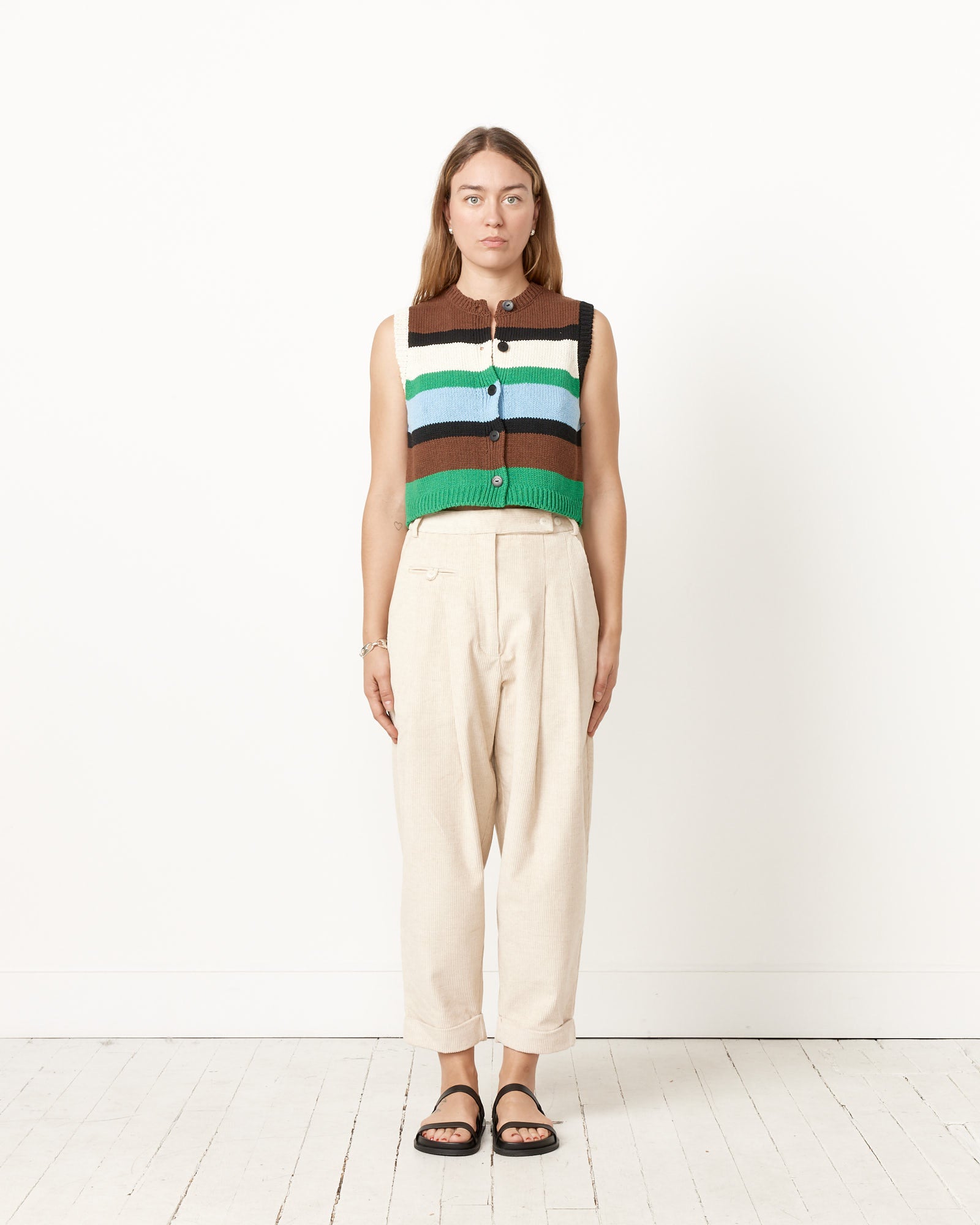 Cordera Cotton Striped Waistcoat - Brown/Green / OS (256111)