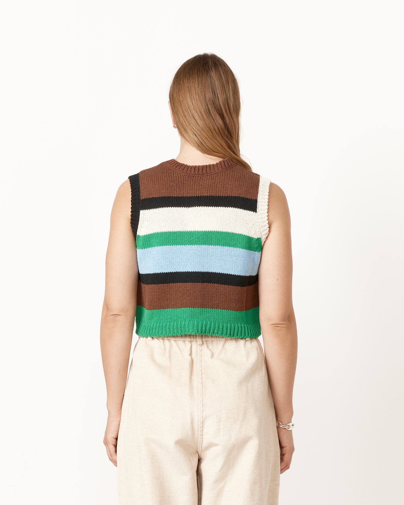 Cordera Cotton Striped Waistcoat - Brown/Green / OS (256111)