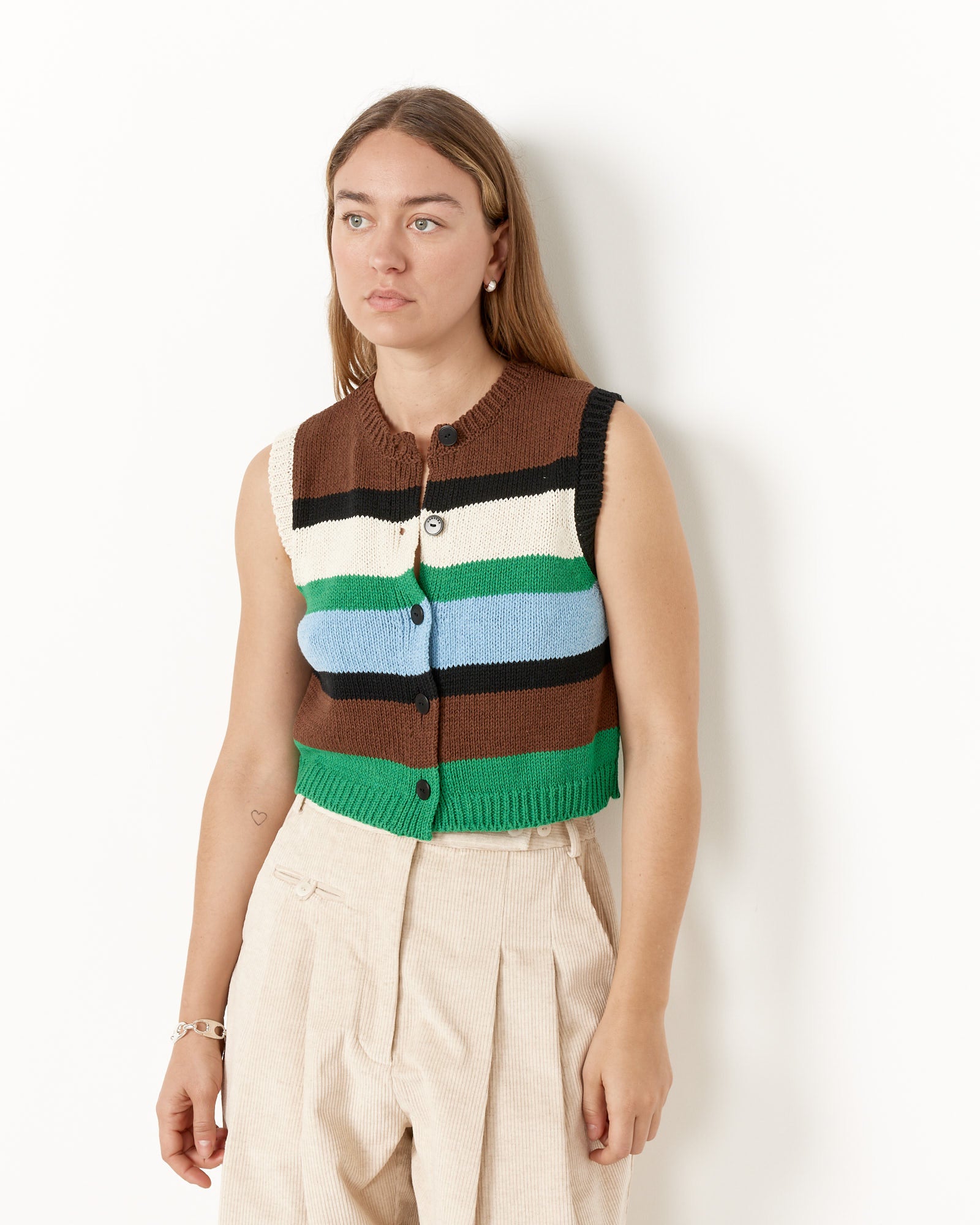 Cordera Cotton Striped Waistcoat - Brown/Green / OS (256111)