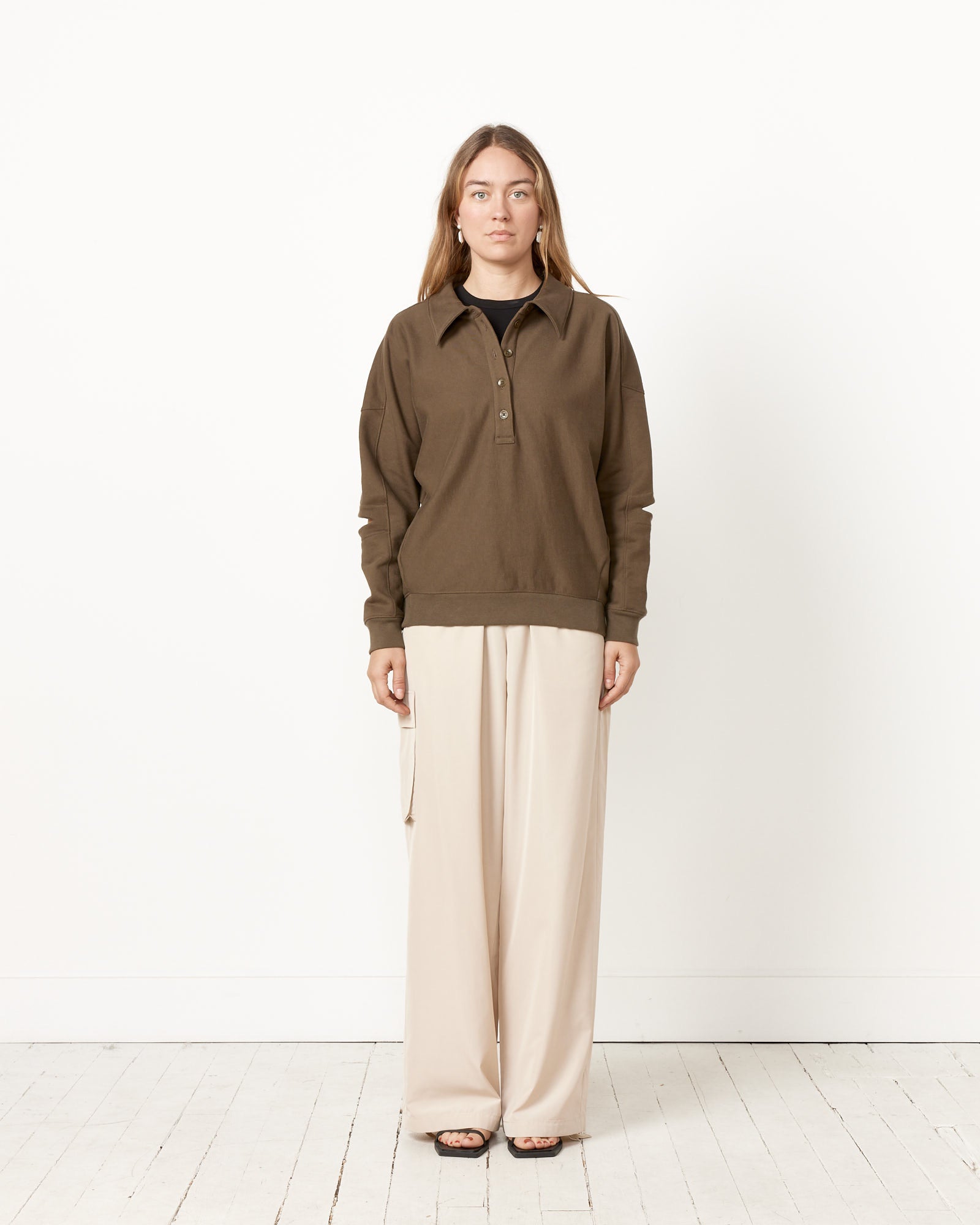 Tibi Program Polo Sweatshirt - Wood / S (256232)