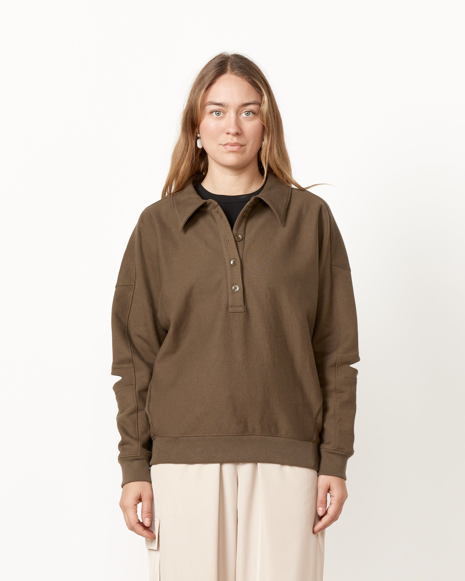 Tibi Program Polo Sweatshirt - Wood / S (256232)