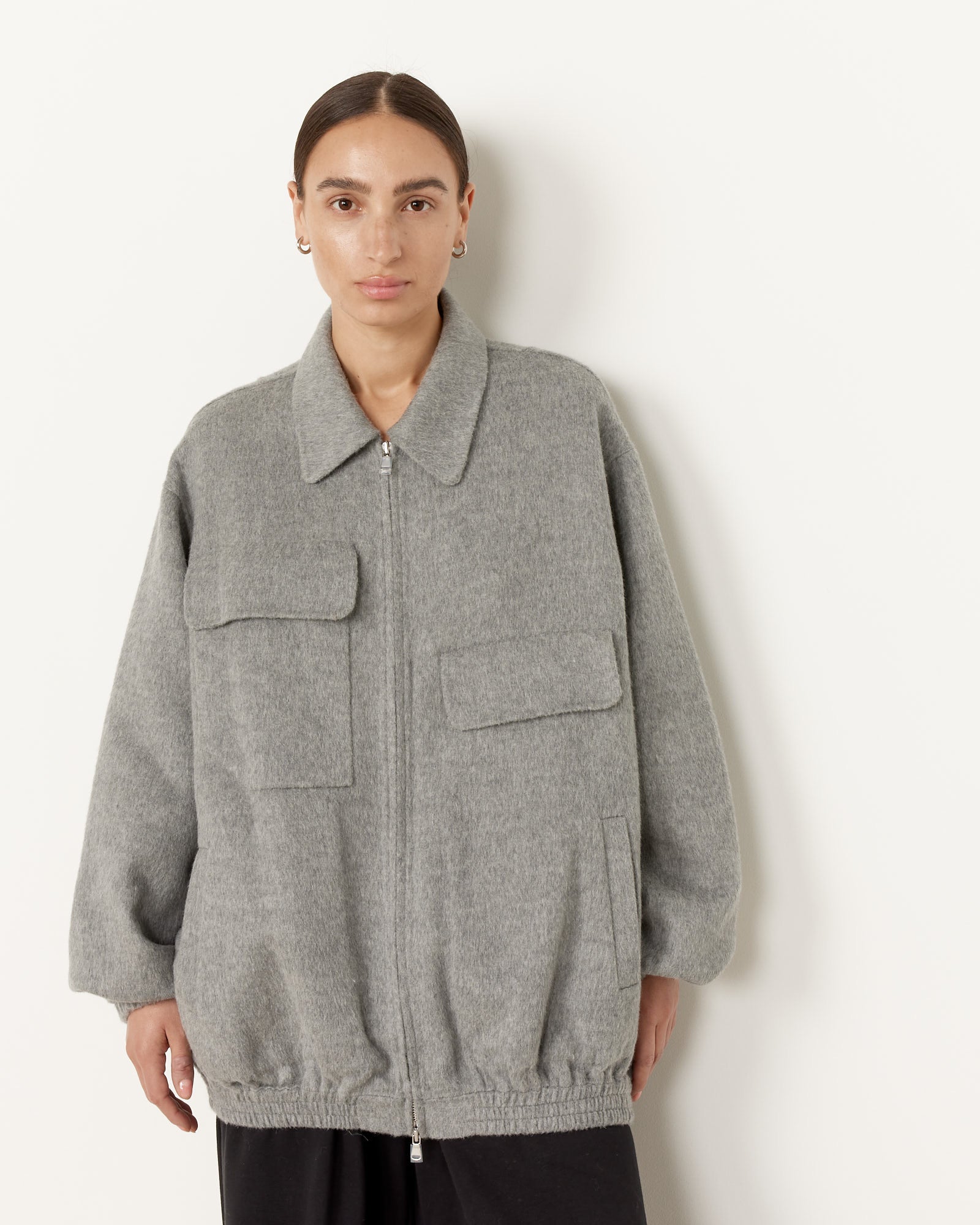 Tibi Angora Oversized Bomber Jacket - Heather Grey / S (256238)