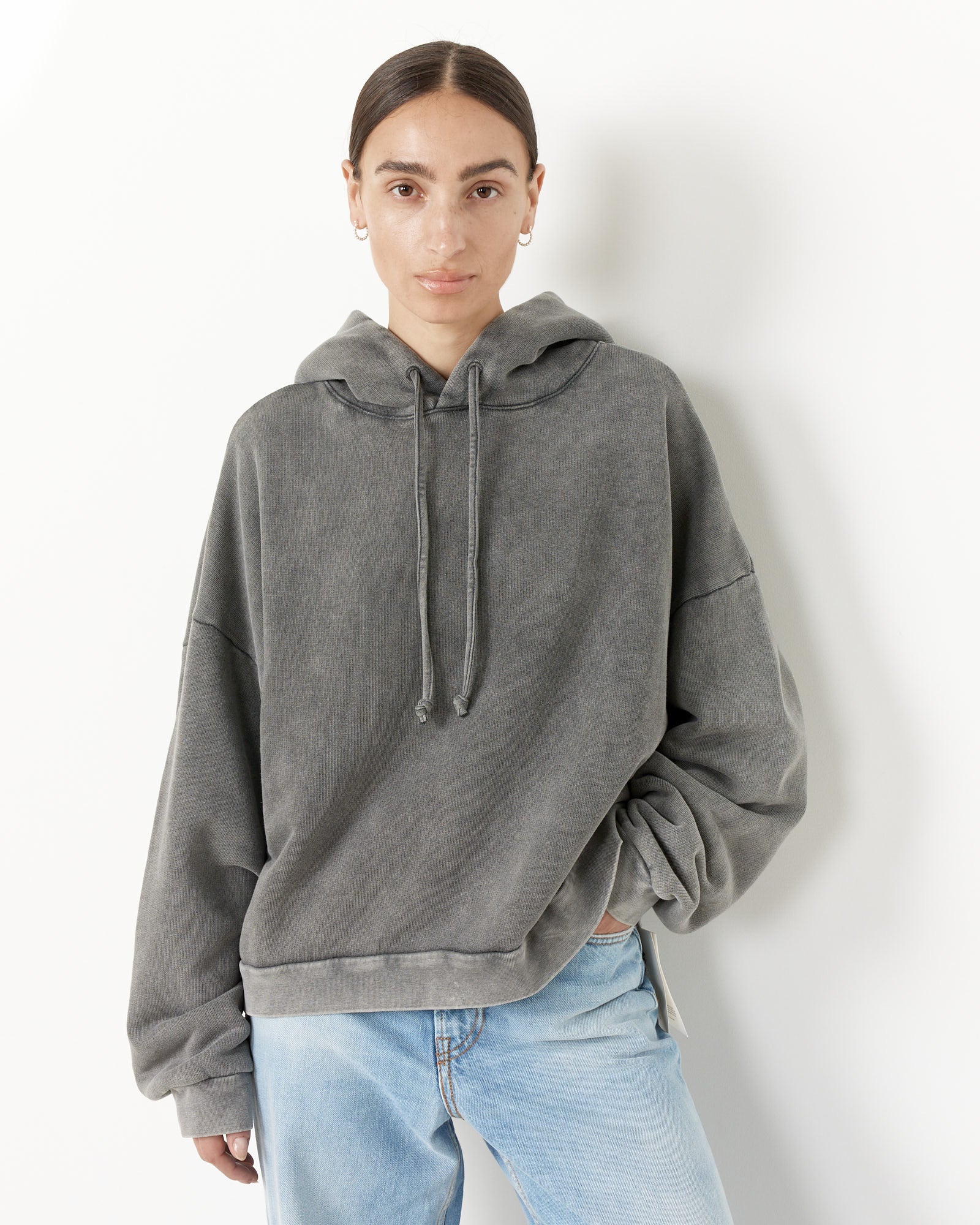 Gray Drawstring Hoodie - Faded Black / XS (256391)