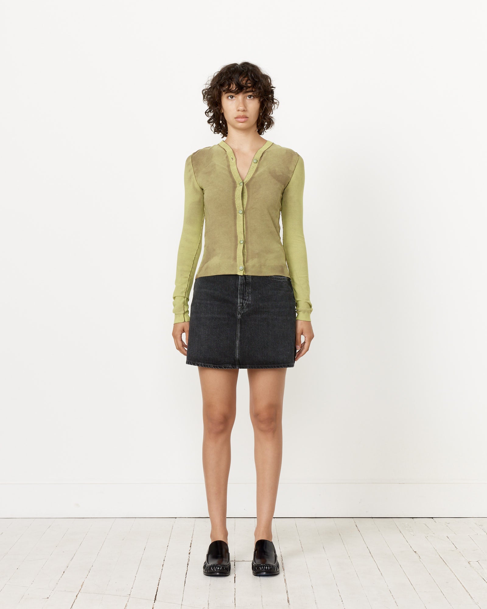 Button-Up Cardigan in Lime Green - Lime Green / XS (256623)