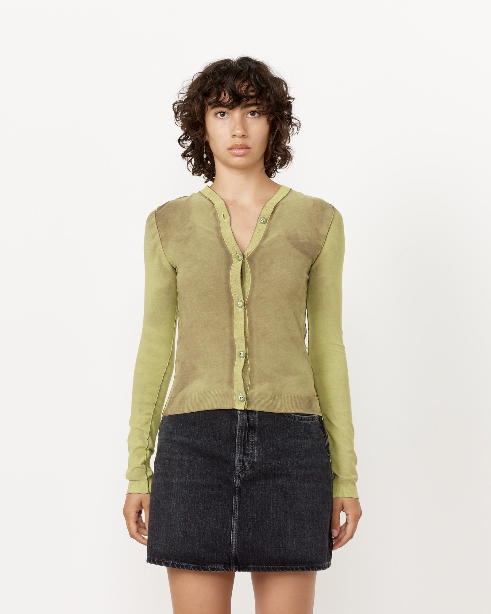 Button-Up Cardigan in Lime Green - Lime Green / XS (256623)