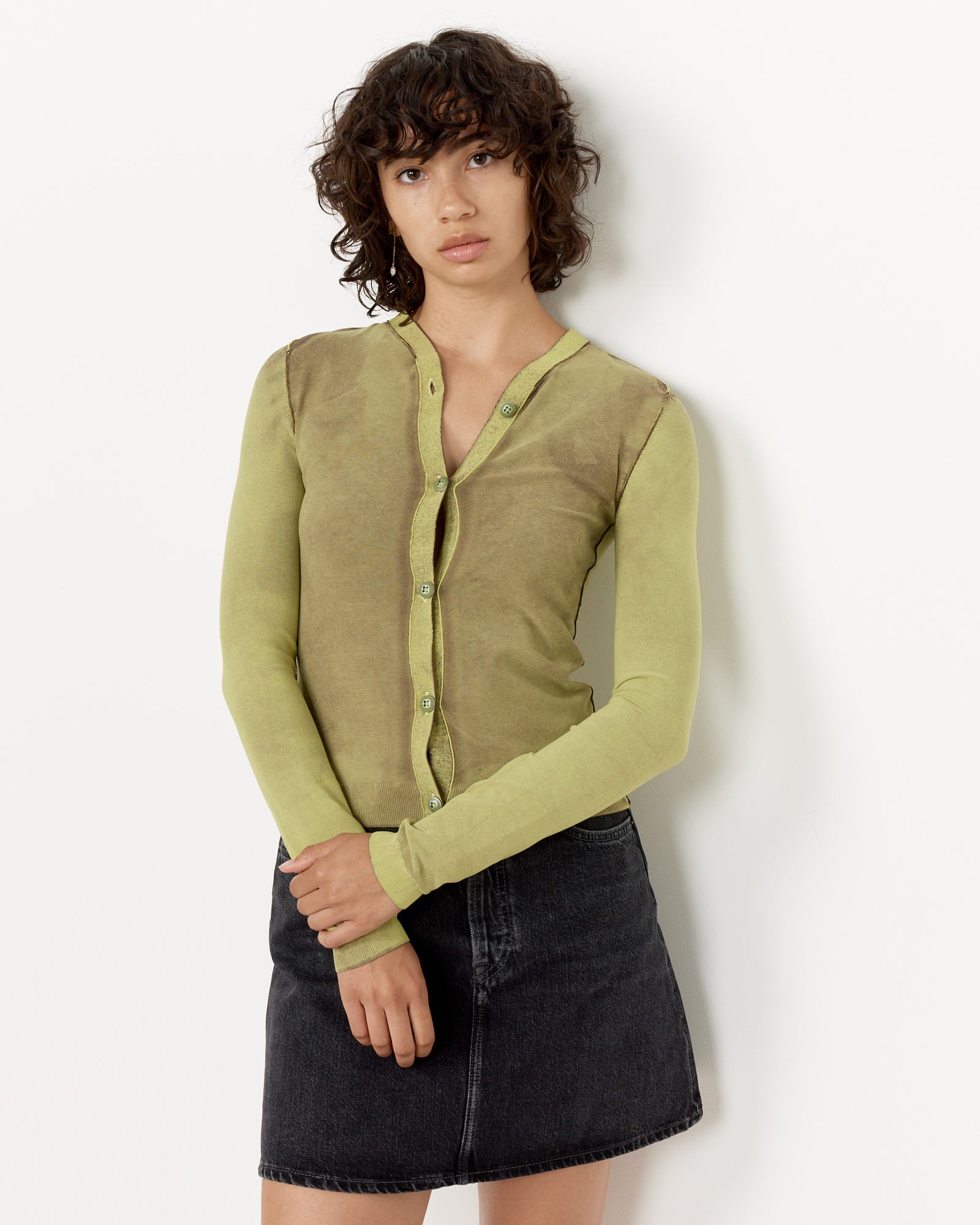 Button-Up Cardigan in Lime Green - Lime Green / XS (256623)