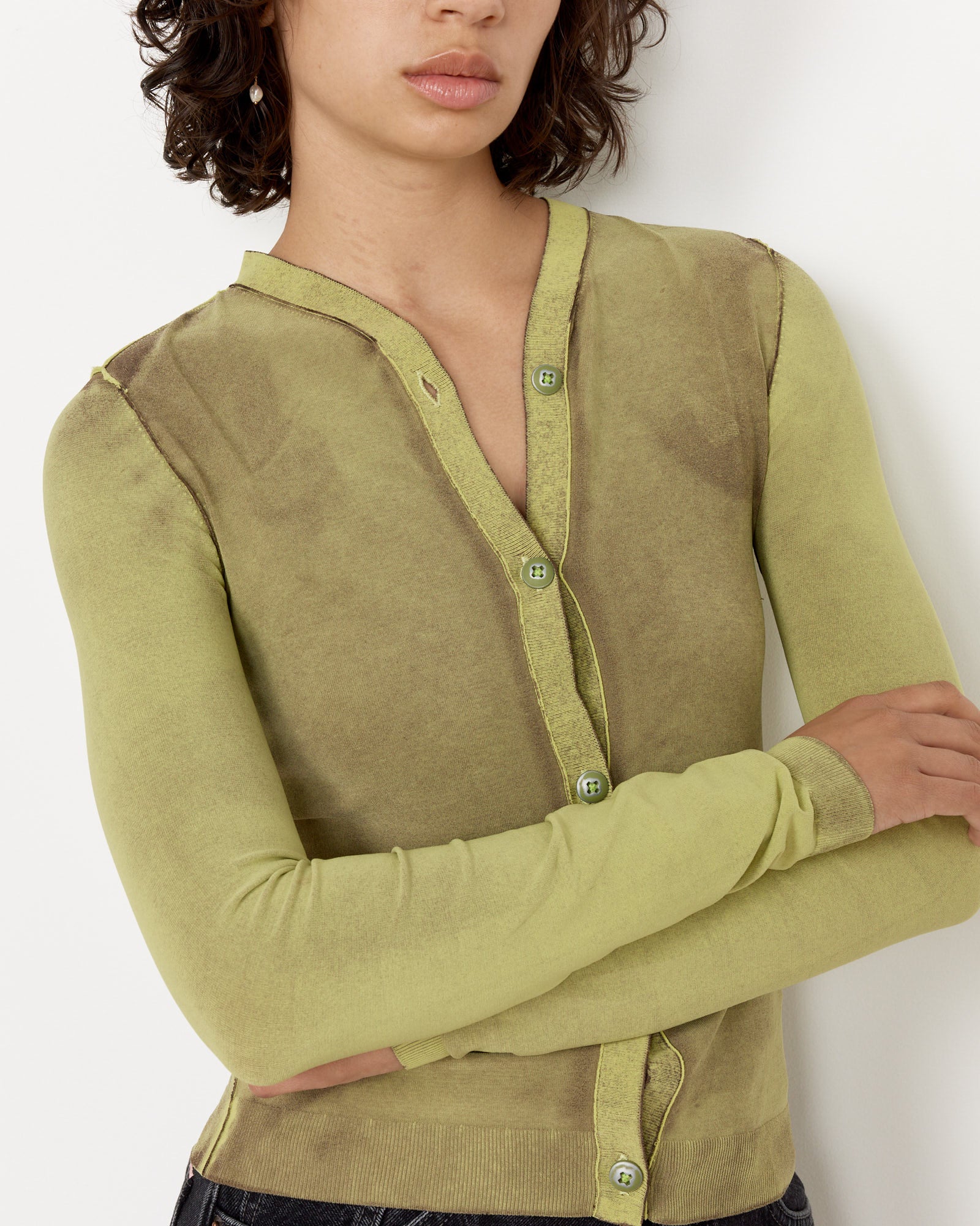 Button-Up Cardigan in Lime Green - Lime Green / XS (256623)