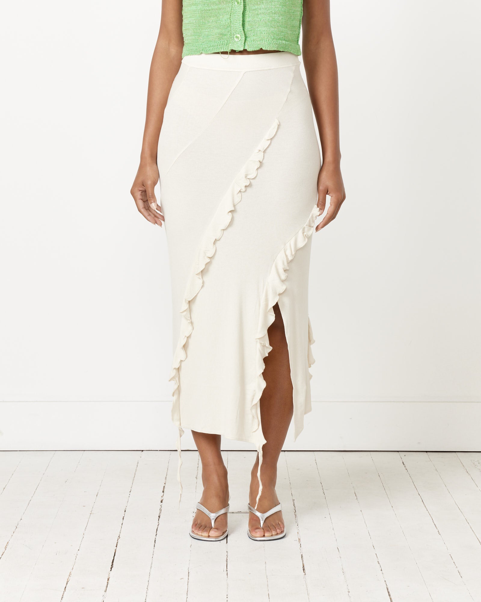 Ruffle Maxi Skirt in Ecru Beige - Ecru Beige / S (256654)