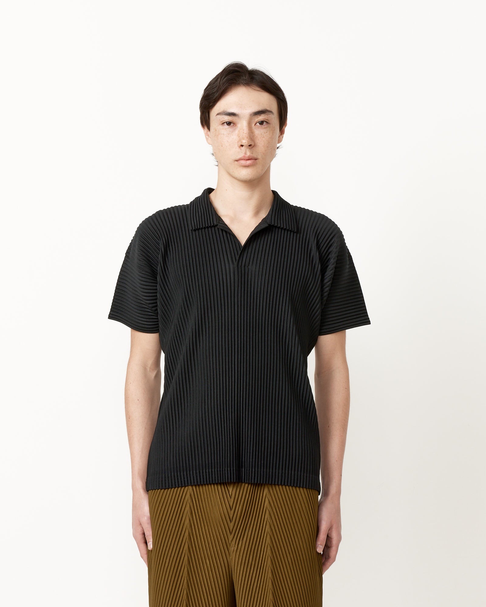 Issey Miyake Homme Plisse Basics JM430 Polo Black - Black / 4 (256973)