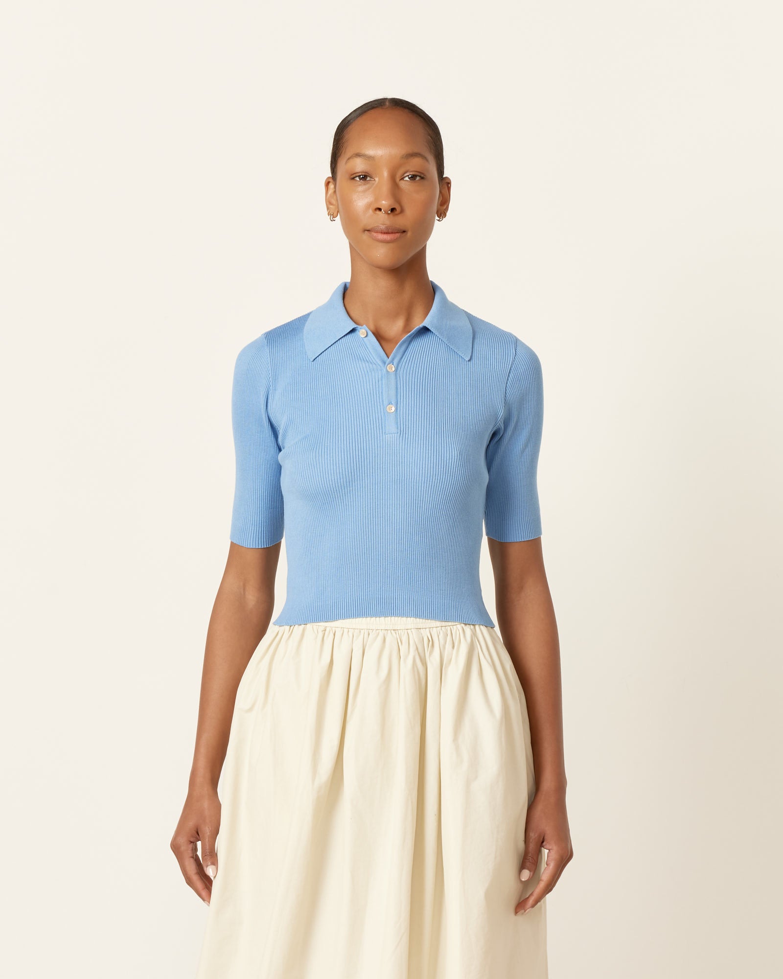 Auralee Rib Knit Polo Light Blue - Light Blue / 0 (257088)