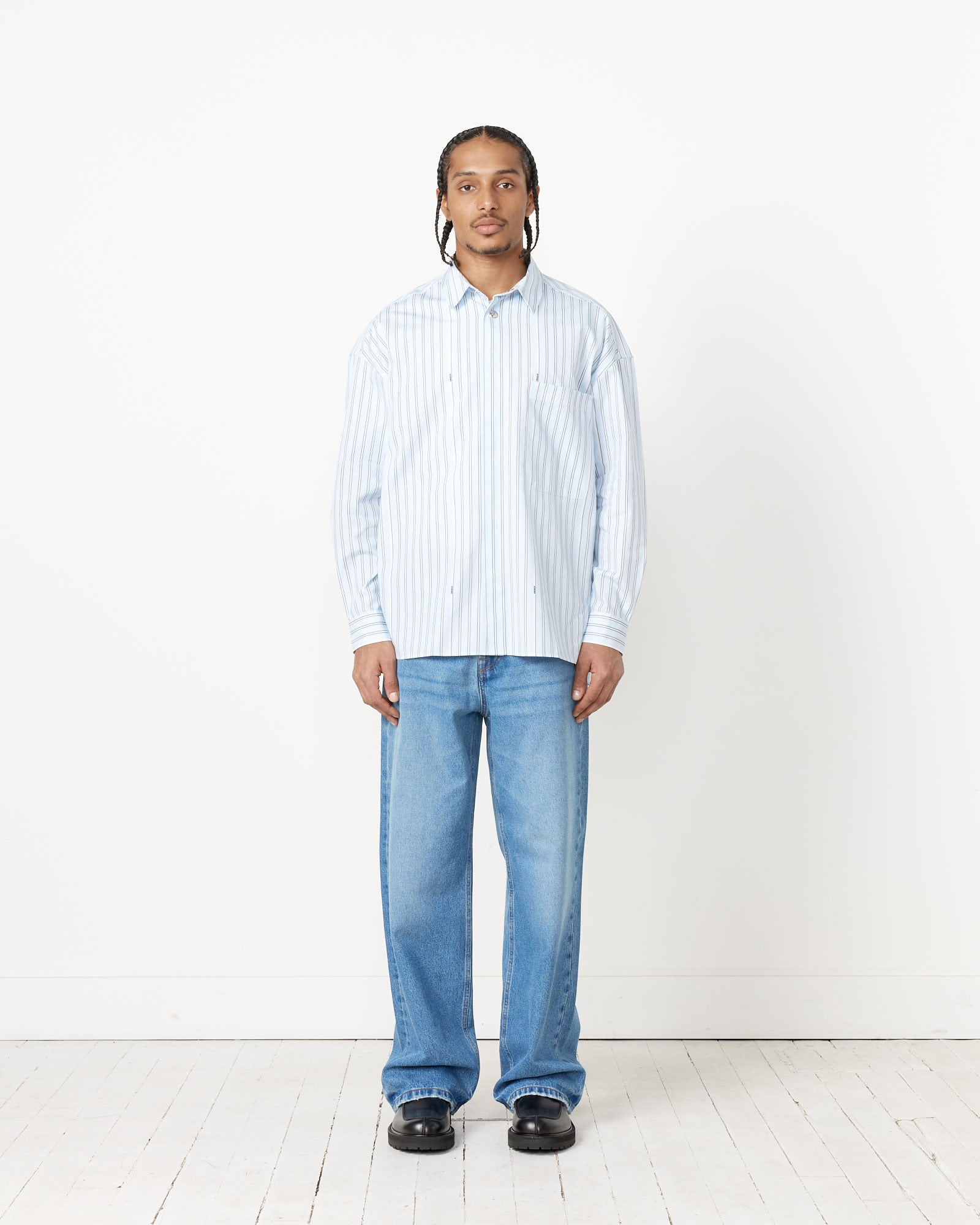 Jacquemus La Chemise Manches Longue Shirt Blue Stripe - Blue Stripe / 48 (257129)