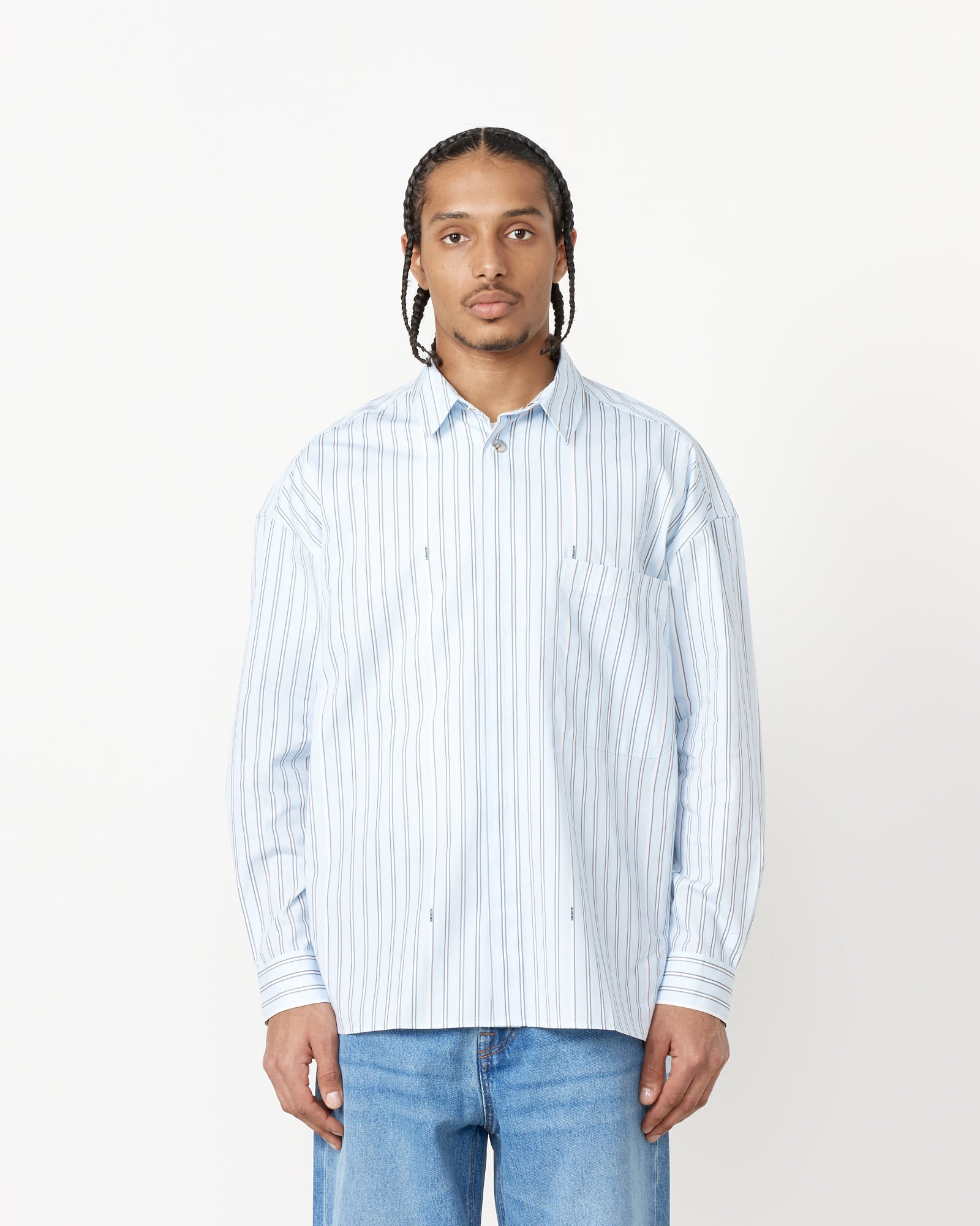 Jacquemus La Chemise Manches Longue Shirt Blue Stripe - Blue Stripe / 48 (257129)