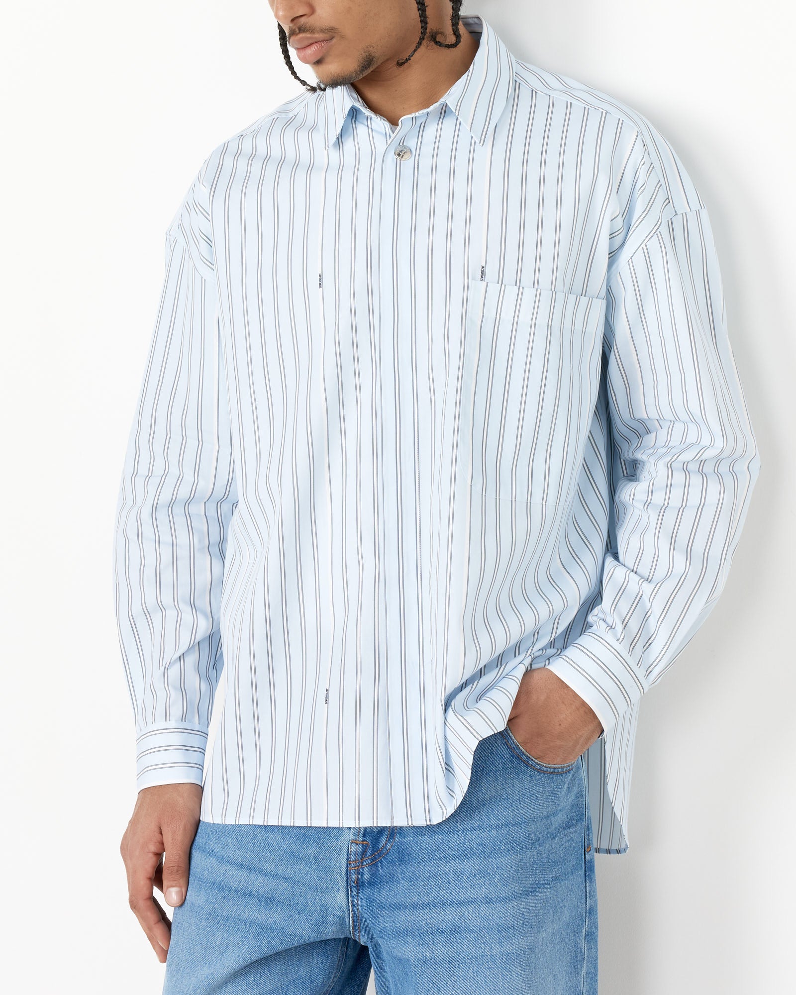 Jacquemus La Chemise Manches Longue Shirt Blue Stripe - Blue Stripe / 48 (257129)