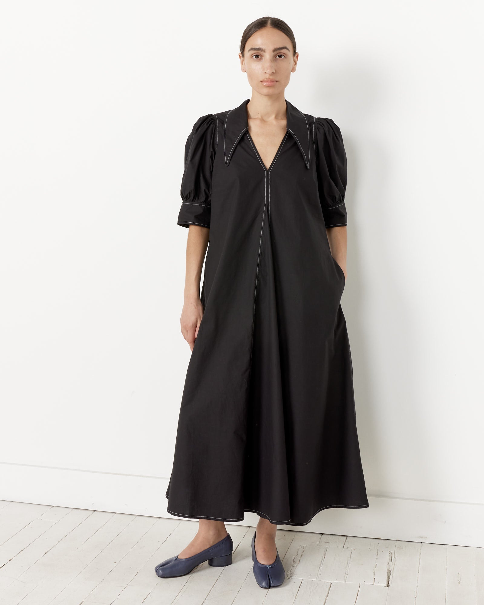 Ganni V-Neck Maxi Dress Black - Black / 34 (257367)