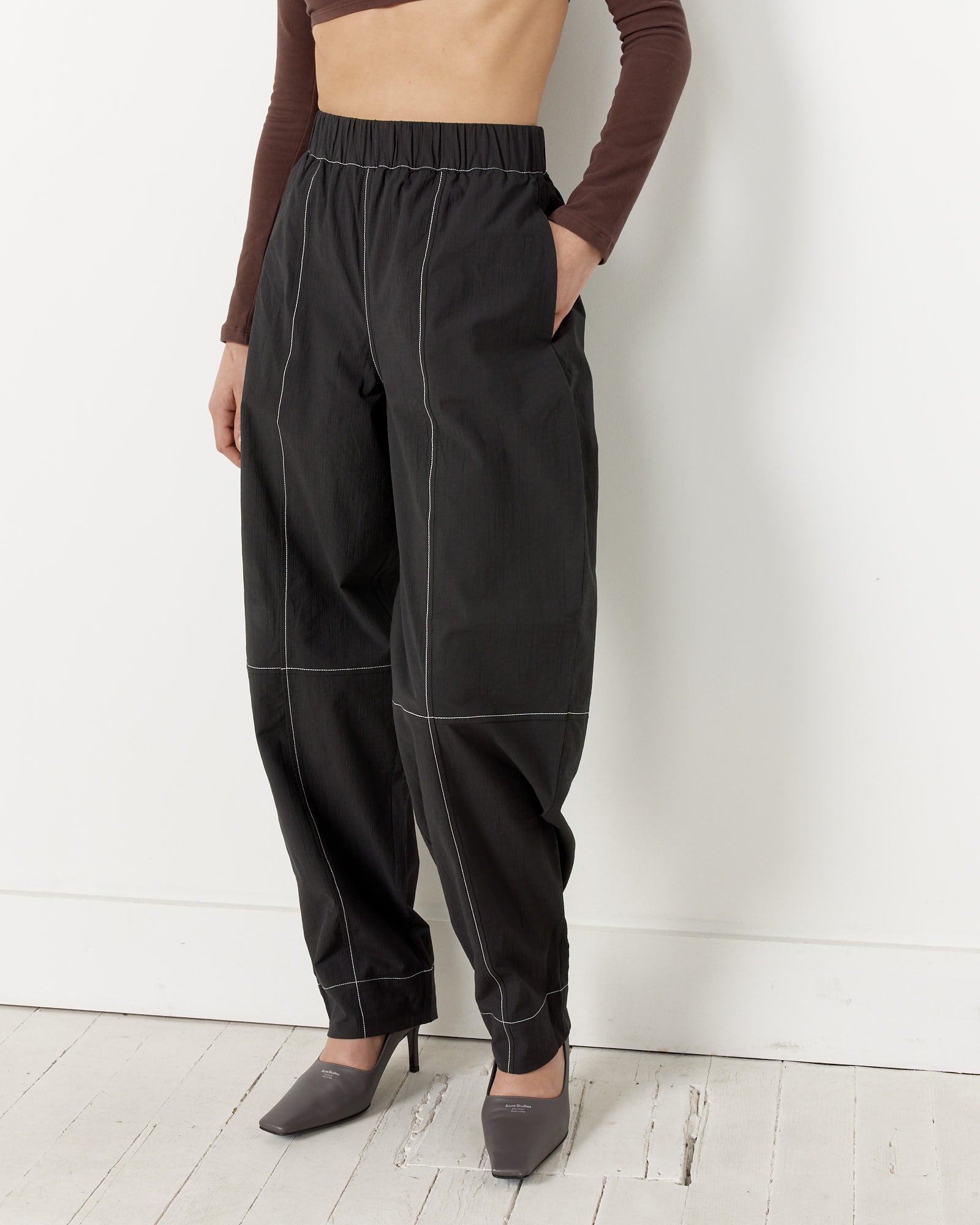 Ganni Elasticated Curve Pant Black - Black / 34 (257371)