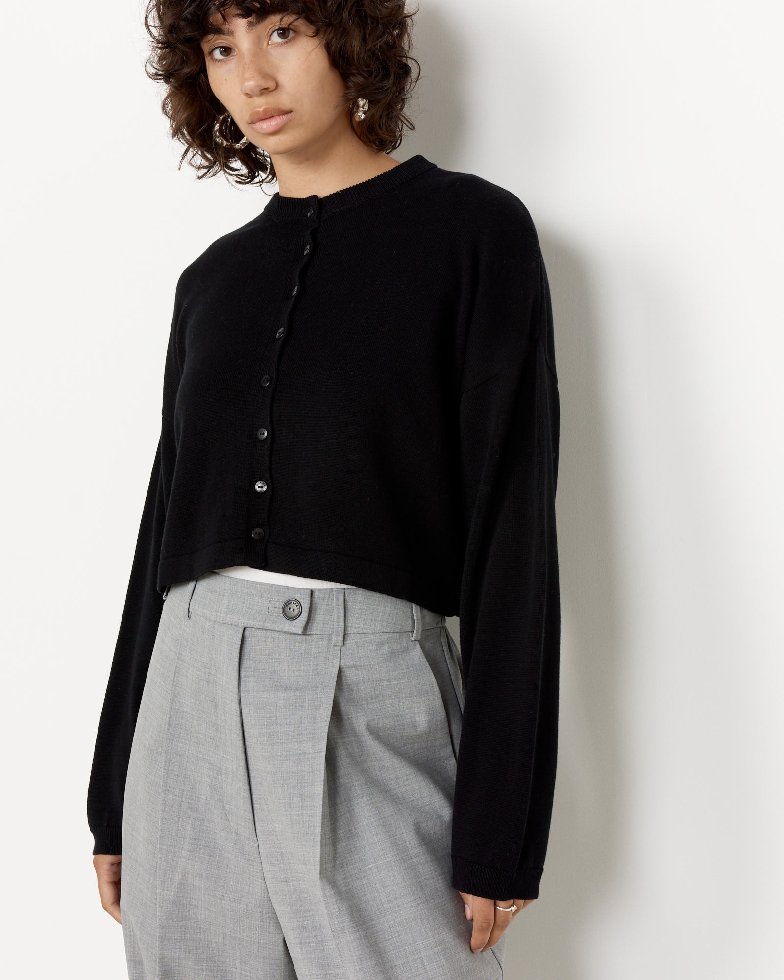 Cordera Cotton Cropped Cardigan Black - Black / OS (257942)