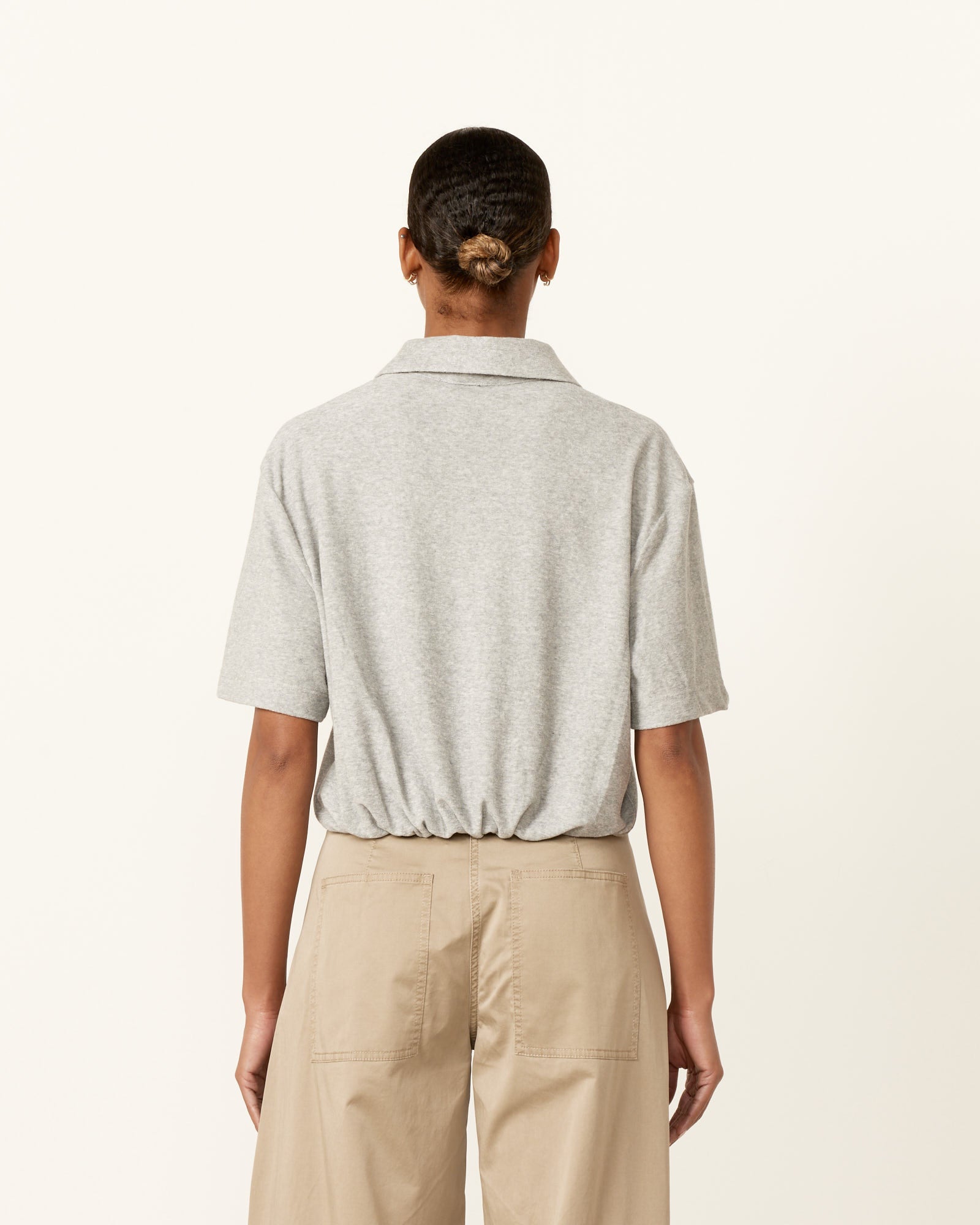 Tibi Terry Easy Polo Shirt Heather Grey - Heather Grey / XS (258039)