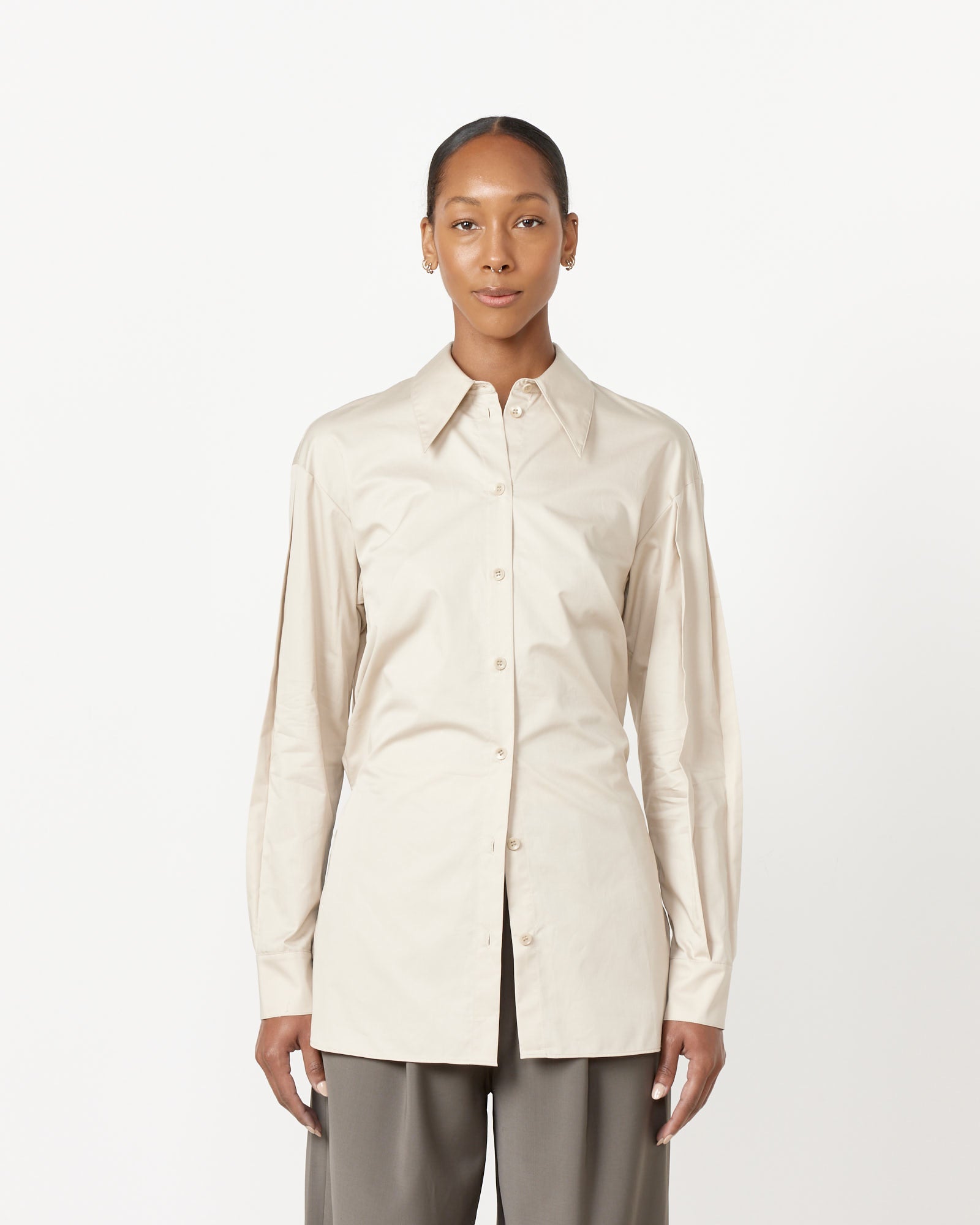 Tibi Tucked Sleeve Shirt Light Stone - Light Stone / XS (258042)