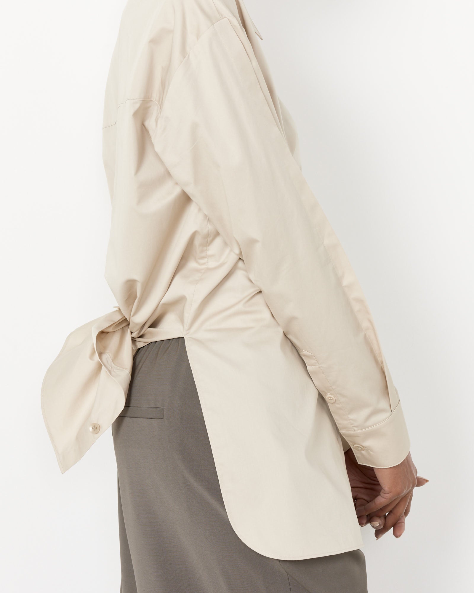 Tibi Tucked Sleeve Shirt Light Stone - Light Stone / XS (258042)