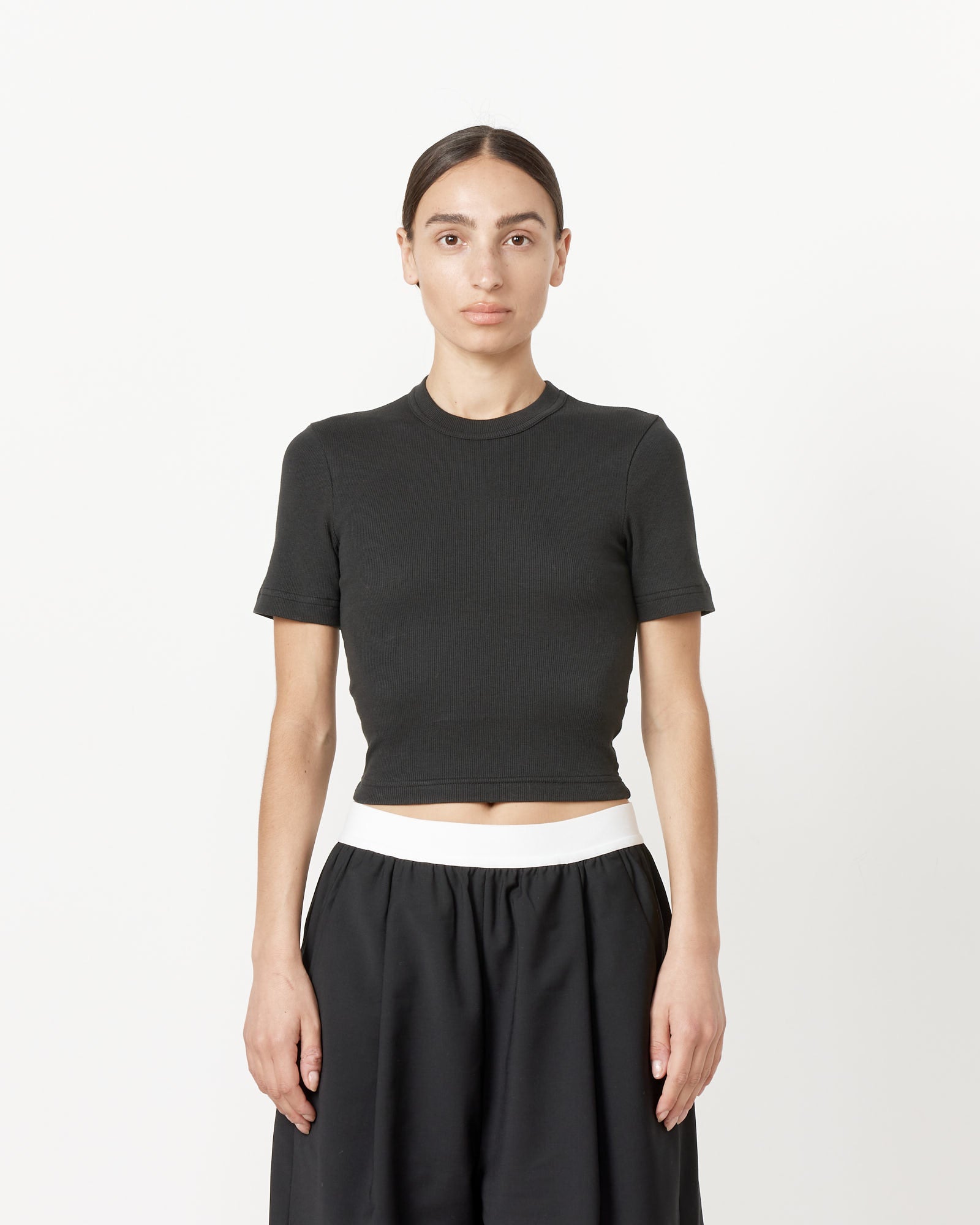 Tibi Ribbed Cropped Baby T-Shirt Black - Black / XS (258074)