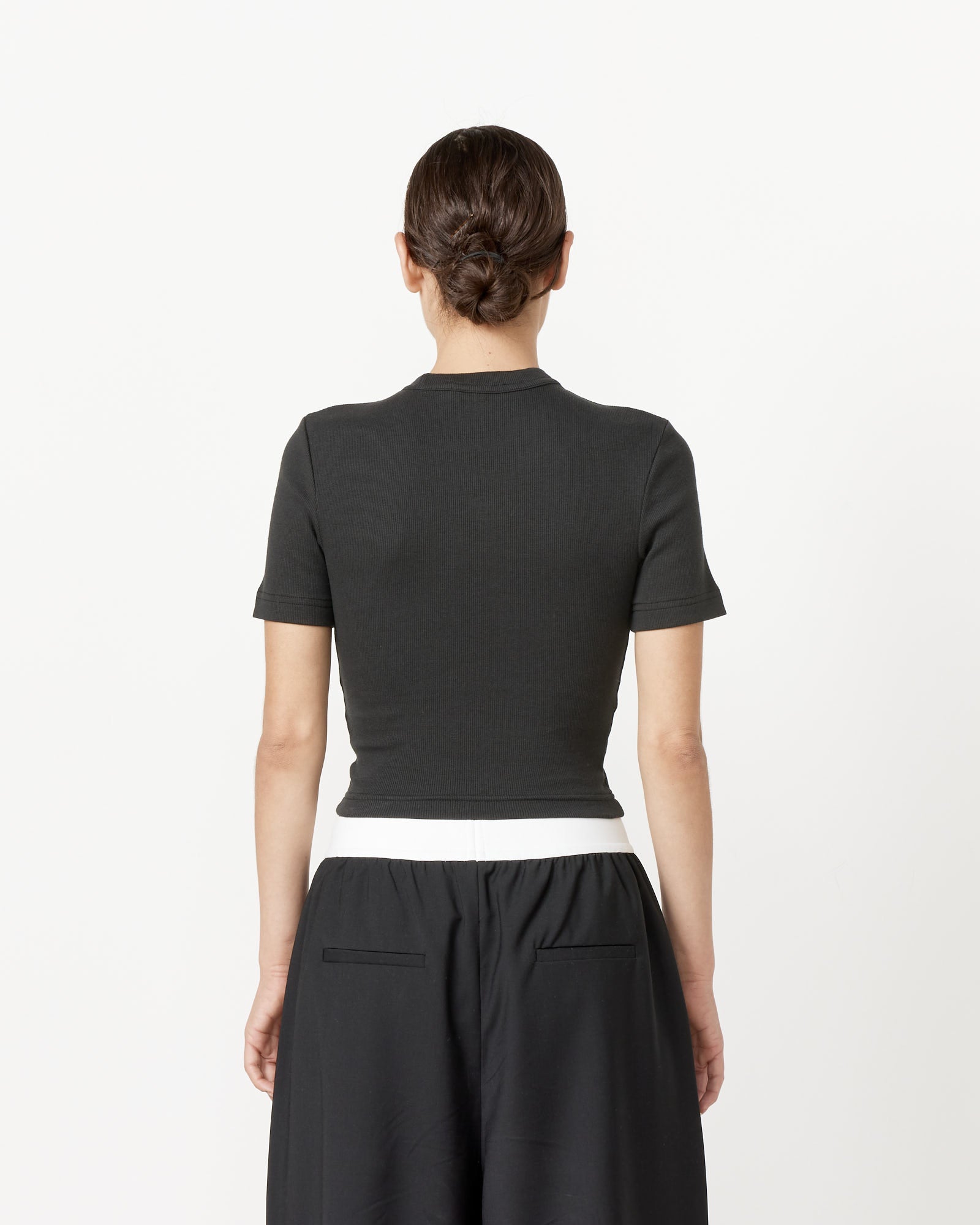 Tibi Ribbed Cropped Baby T-Shirt Black - Black / XS (258074)