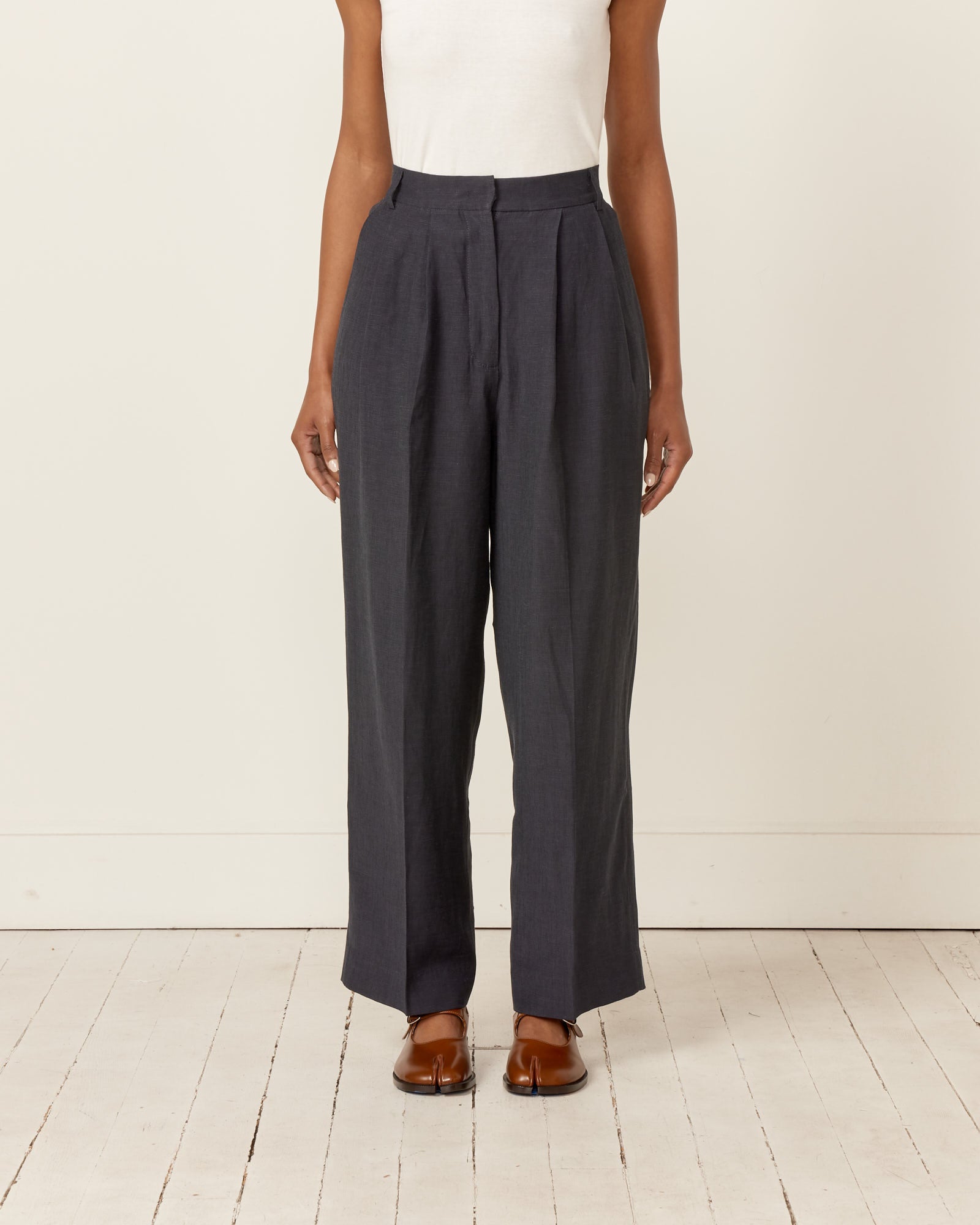 Mijeong Park Linen Blend Wide Leg Pants Navy - Navy / XS (258356)