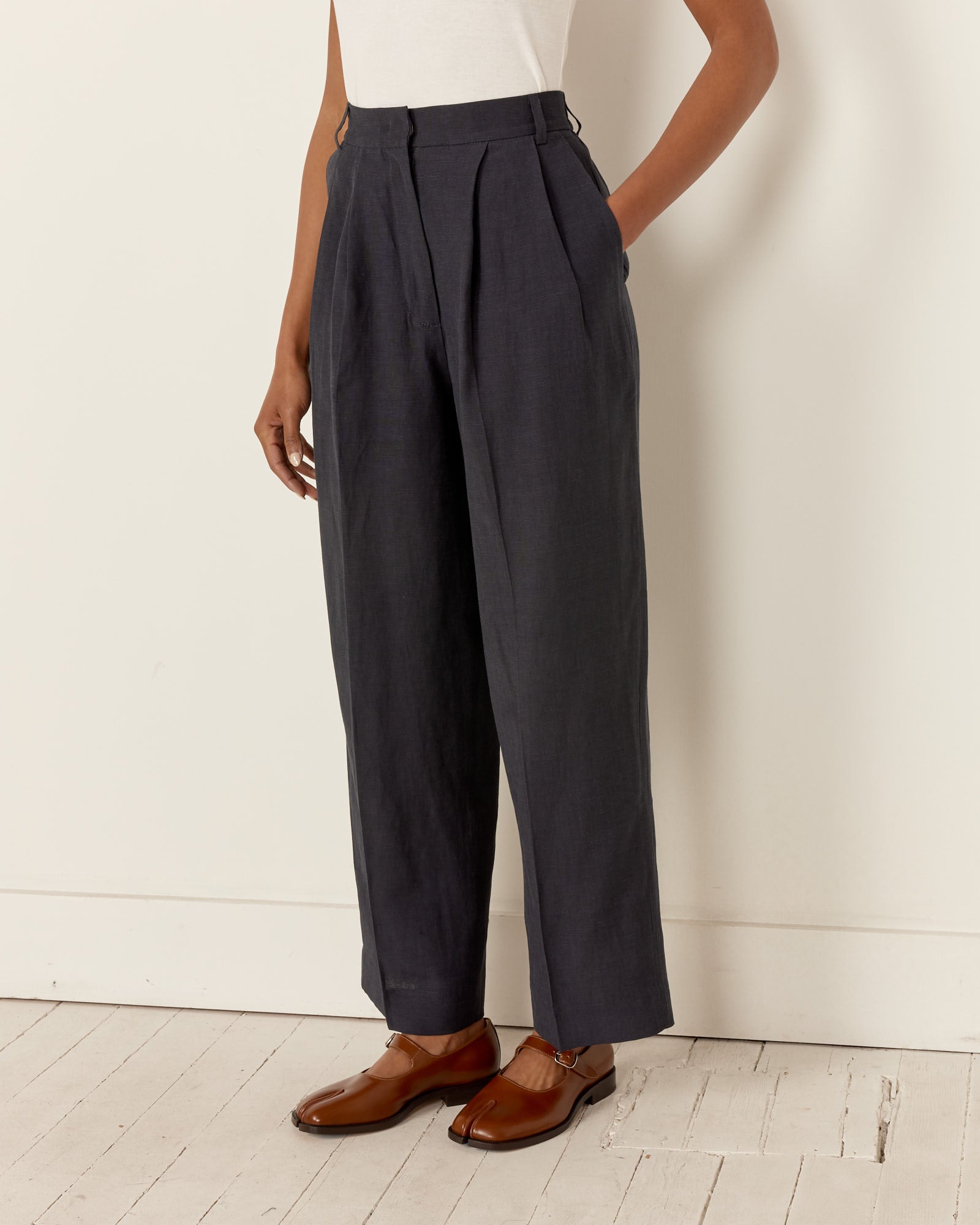 Mijeong Park Linen Blend Wide Leg Pants Navy - Navy / XS (258356)