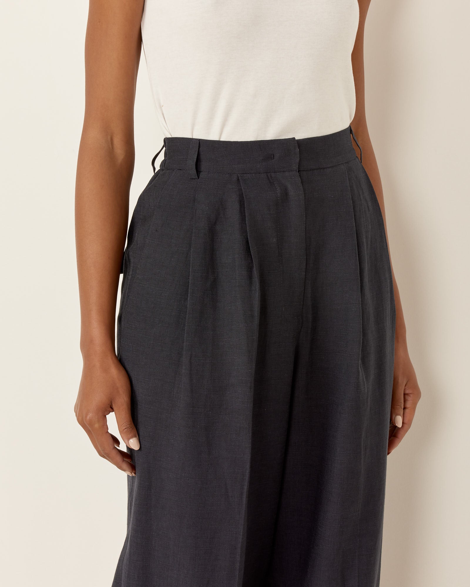 Mijeong Park Linen Blend Wide Leg Pants Navy - Navy / XS (258356)