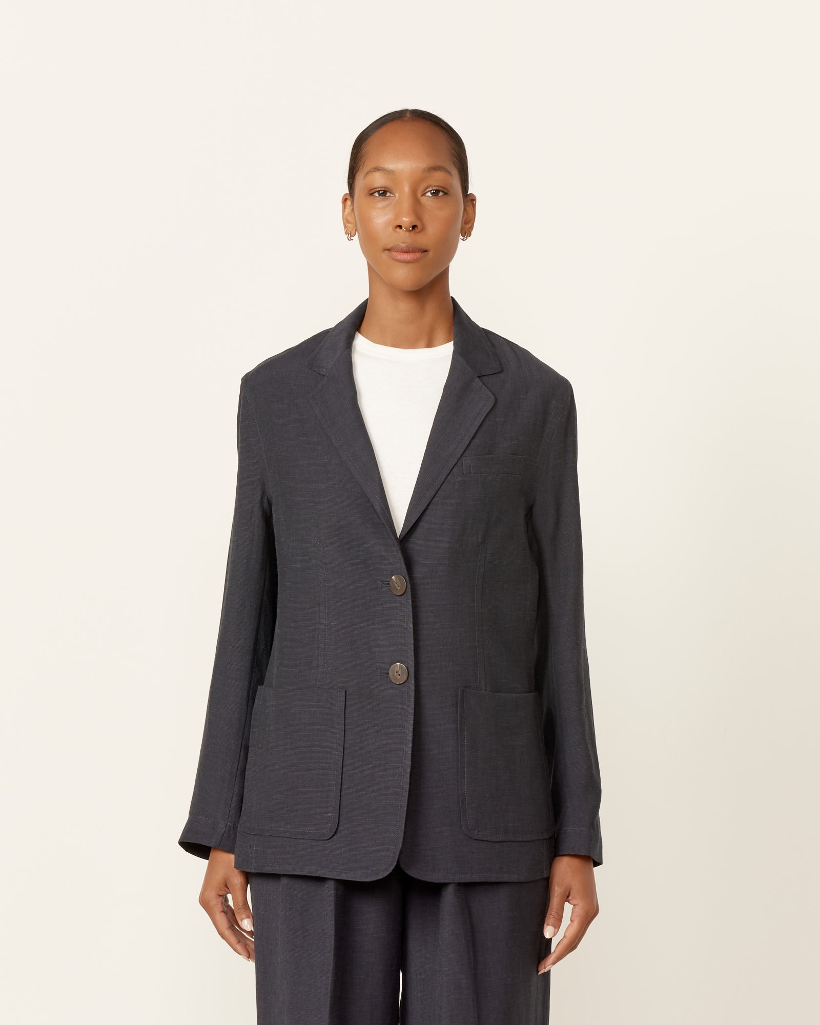 Mijeong Park Linen Blend Jacket Navy - Navy / XS (258360)