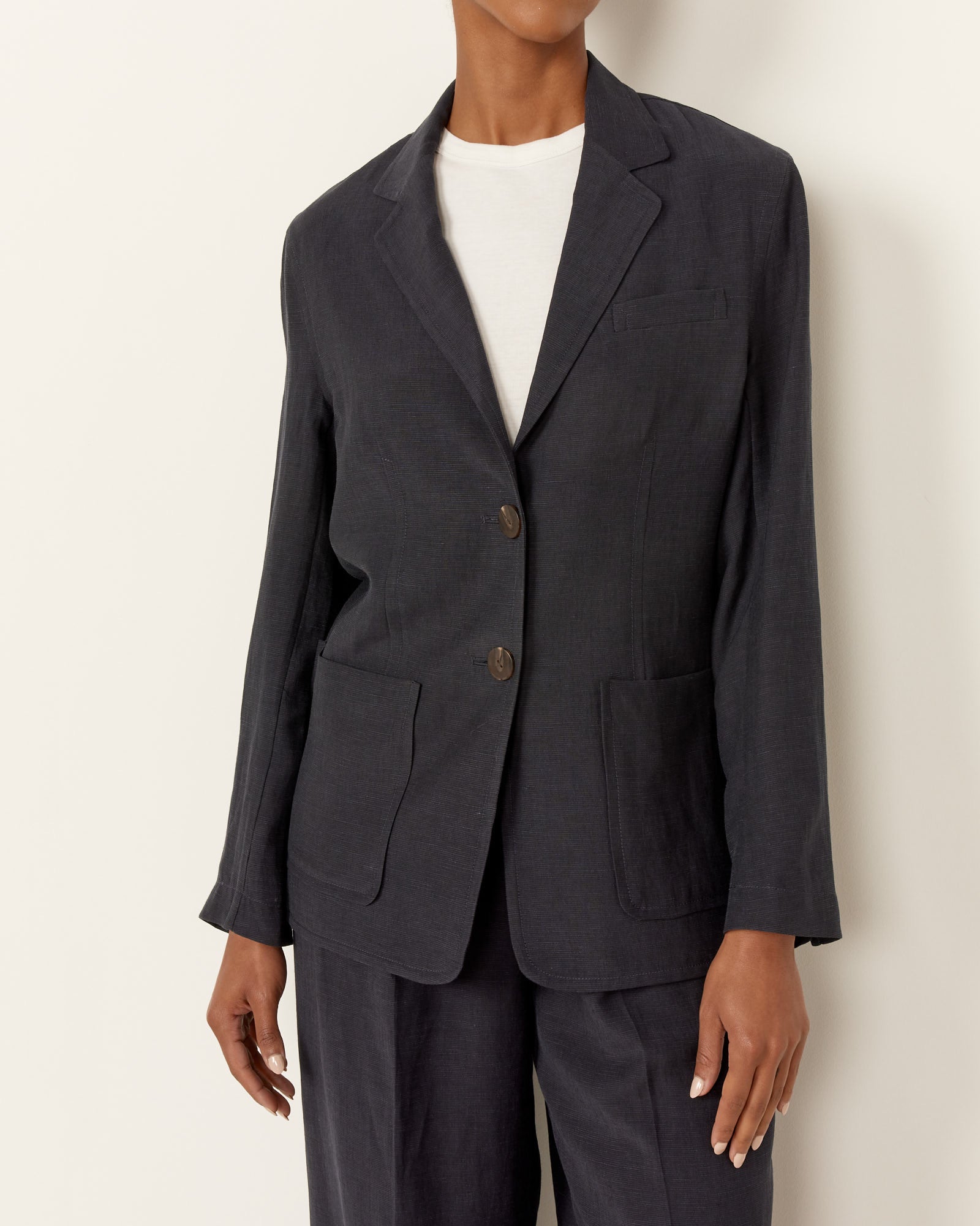 Mijeong Park Linen Blend Jacket Navy - Navy / XS (258360)