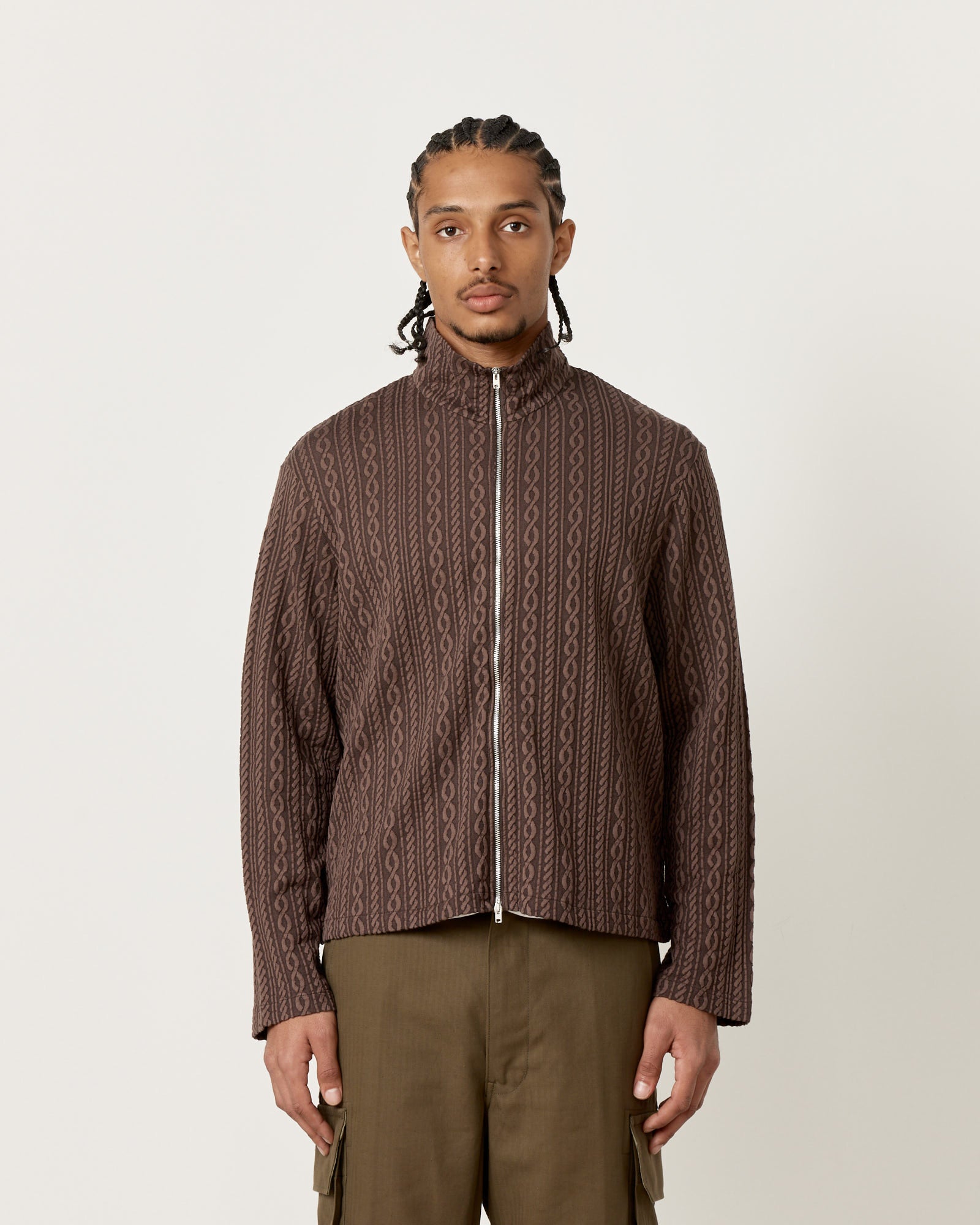 Our Legacy Shrunken Full Zip Polo Indulgent Choco Cable Jacquard - Indulgent Choco Cable Jacquard / 48 (258496)