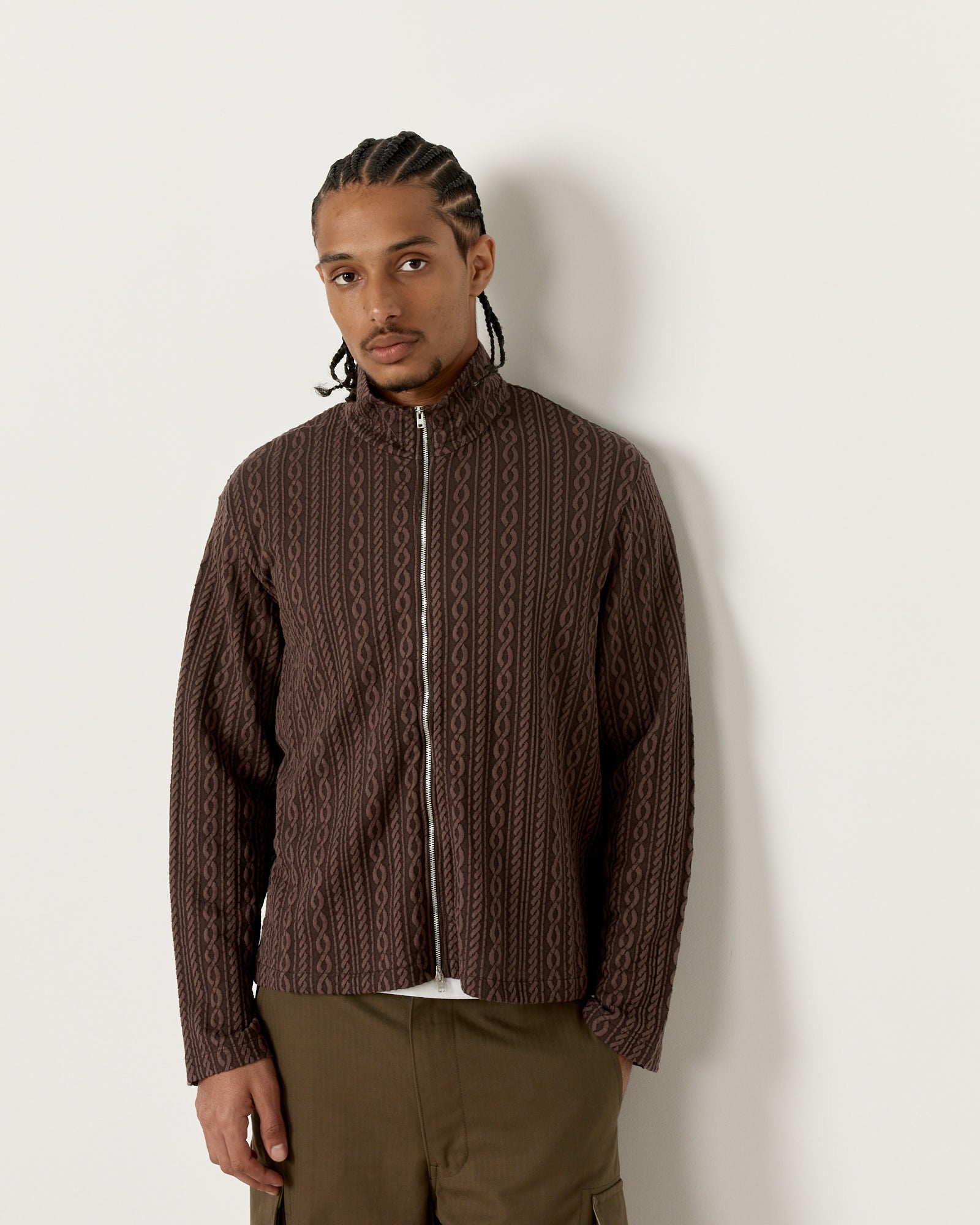 Our Legacy Shrunken Full Zip Polo Indulgent Choco Cable Jacquard - Indulgent Choco Cable Jacquard / 48 (258496)