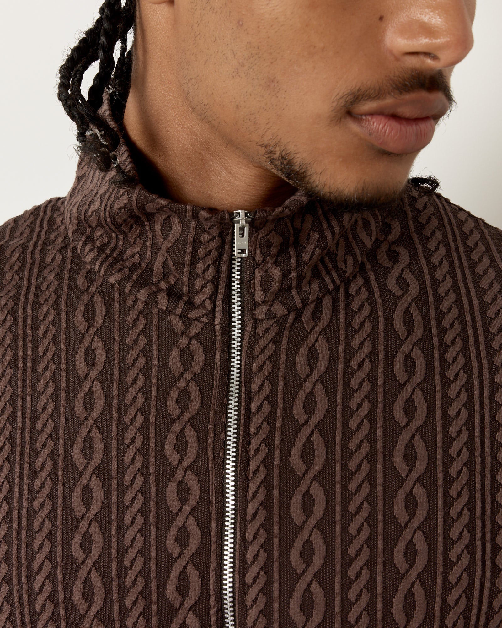 Our Legacy Shrunken Full Zip Polo Indulgent Choco Cable Jacquard - Indulgent Choco Cable Jacquard / 48 (258496)