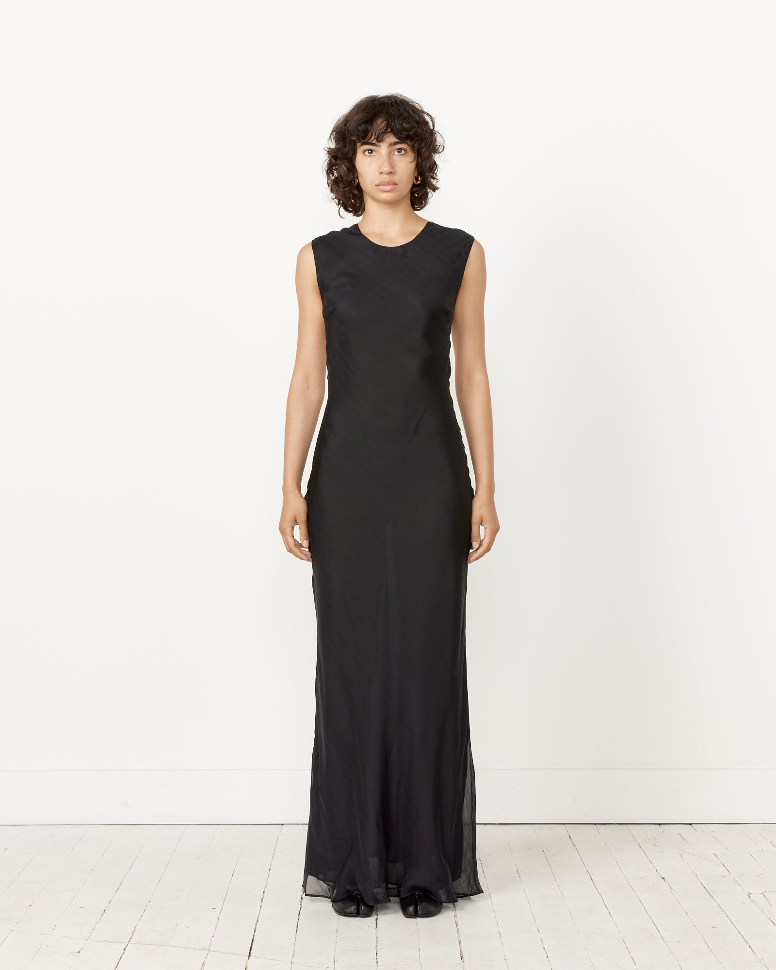 St. Agni Pinstripe Silk Maxi Dress Black - Black / S (258808)