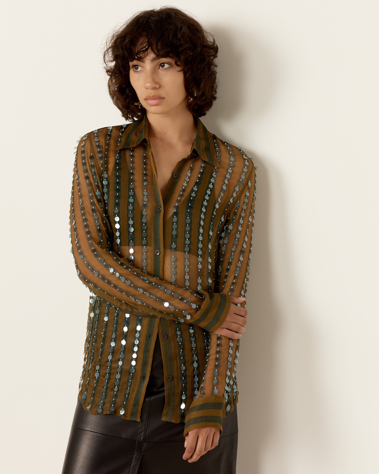 Chowy Sequinned Shirt - Khaki / 38 (259047)