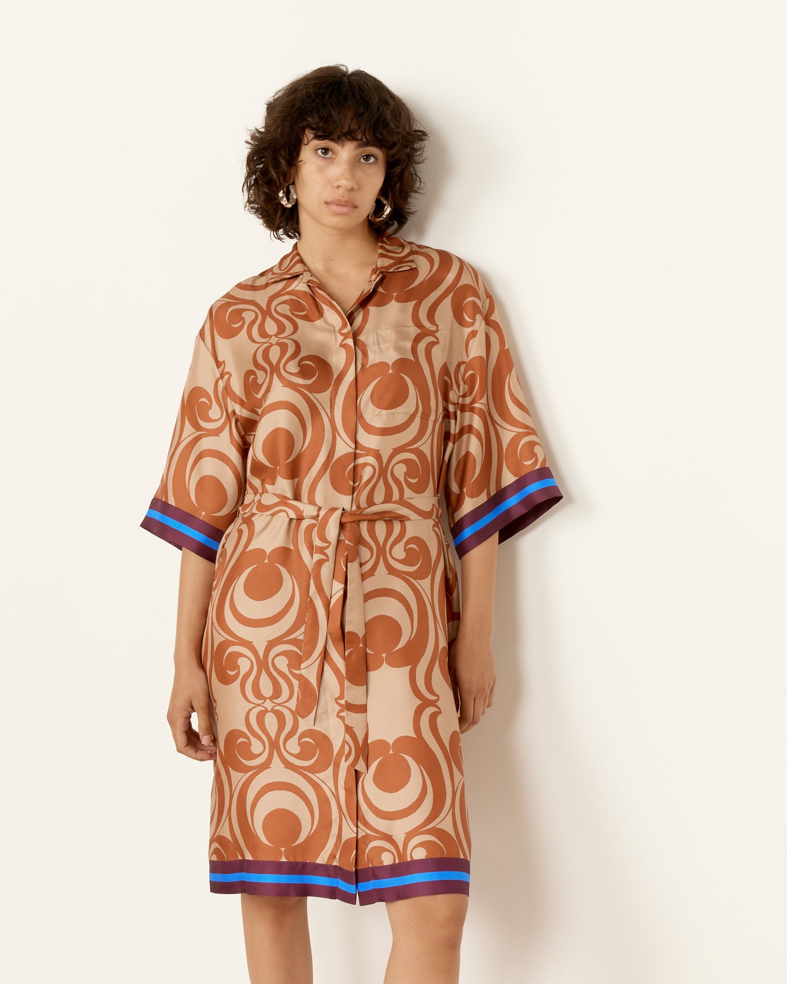 Silk Dress Shirt - Brown / S (259081)