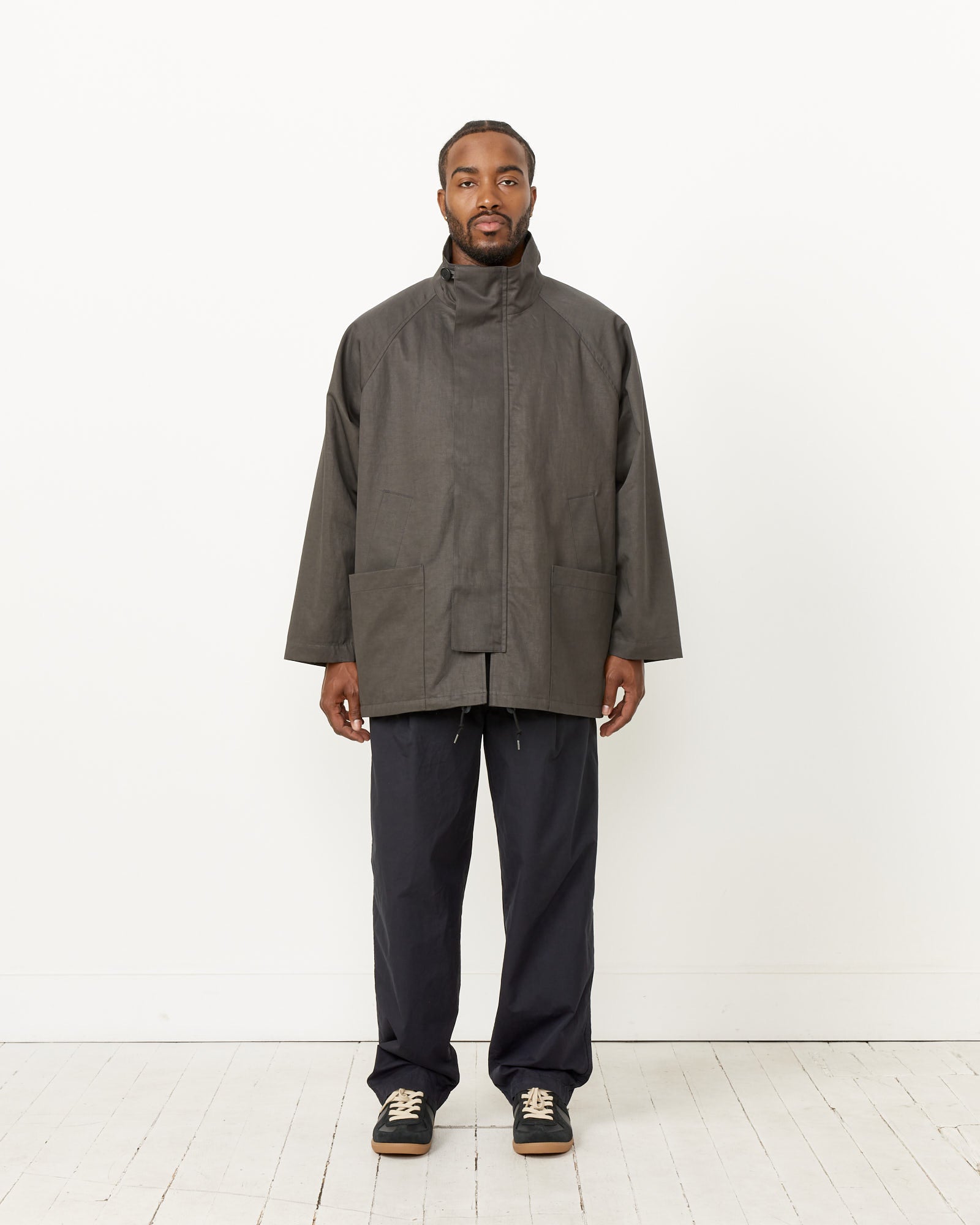 Still By Hand Stand Collar Half Coat Charcoal - Charcoal / 1 (259443)