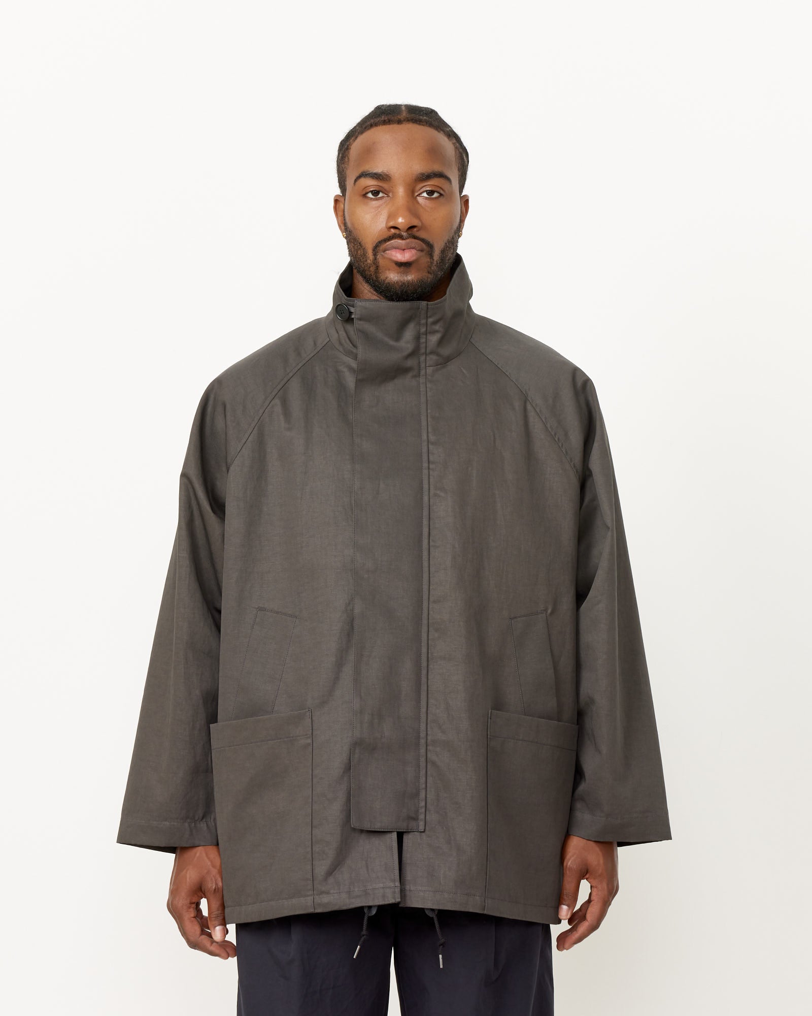 Still By Hand Stand Collar Half Coat Charcoal - Charcoal / 1 (259443)